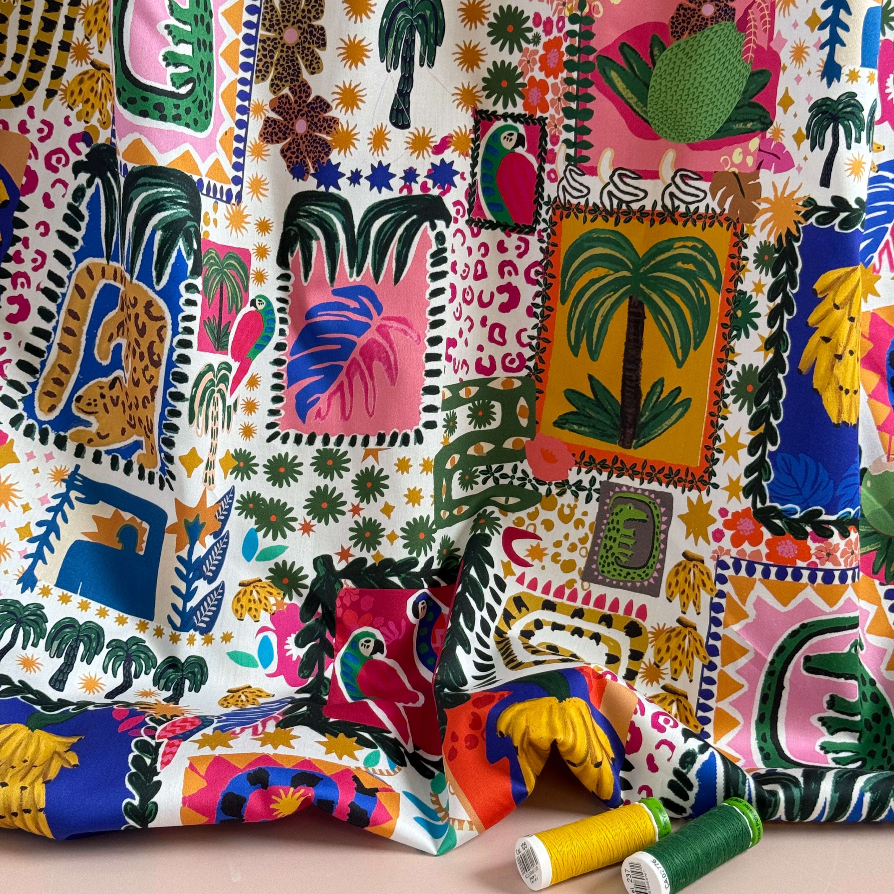 Tropical Patchwork Cotton Sateen Fabric