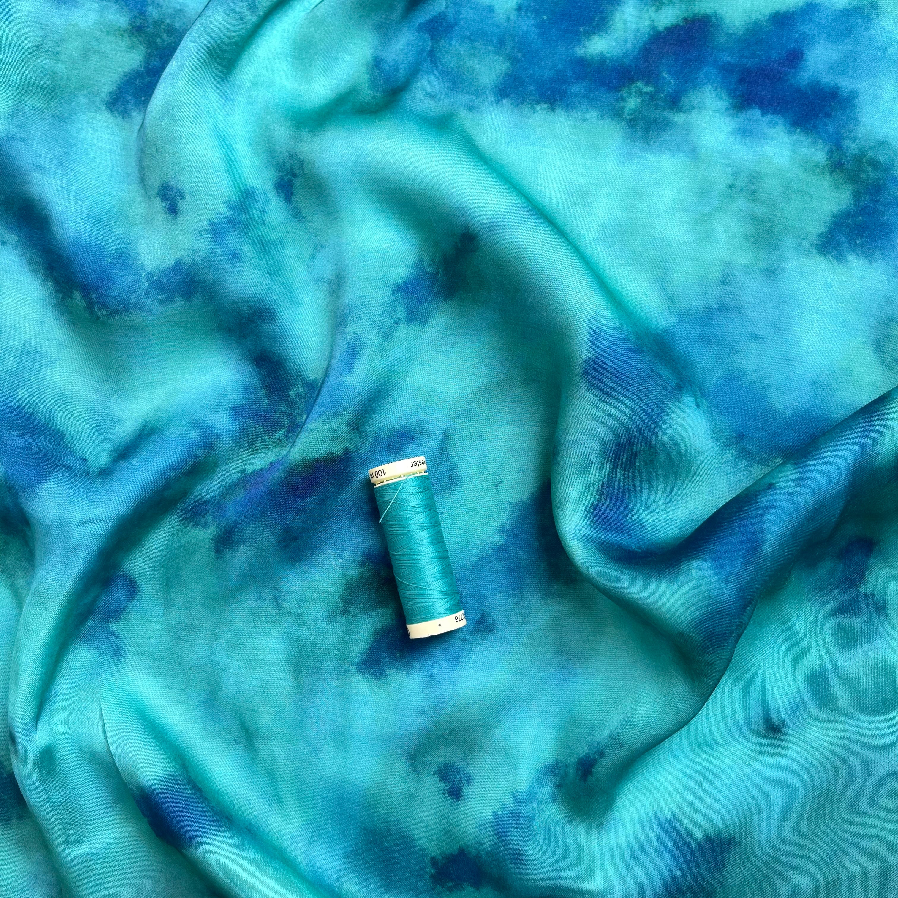 REMNANT 0.83 Metres - Abstract Ocean Viscose Sateen Fabric