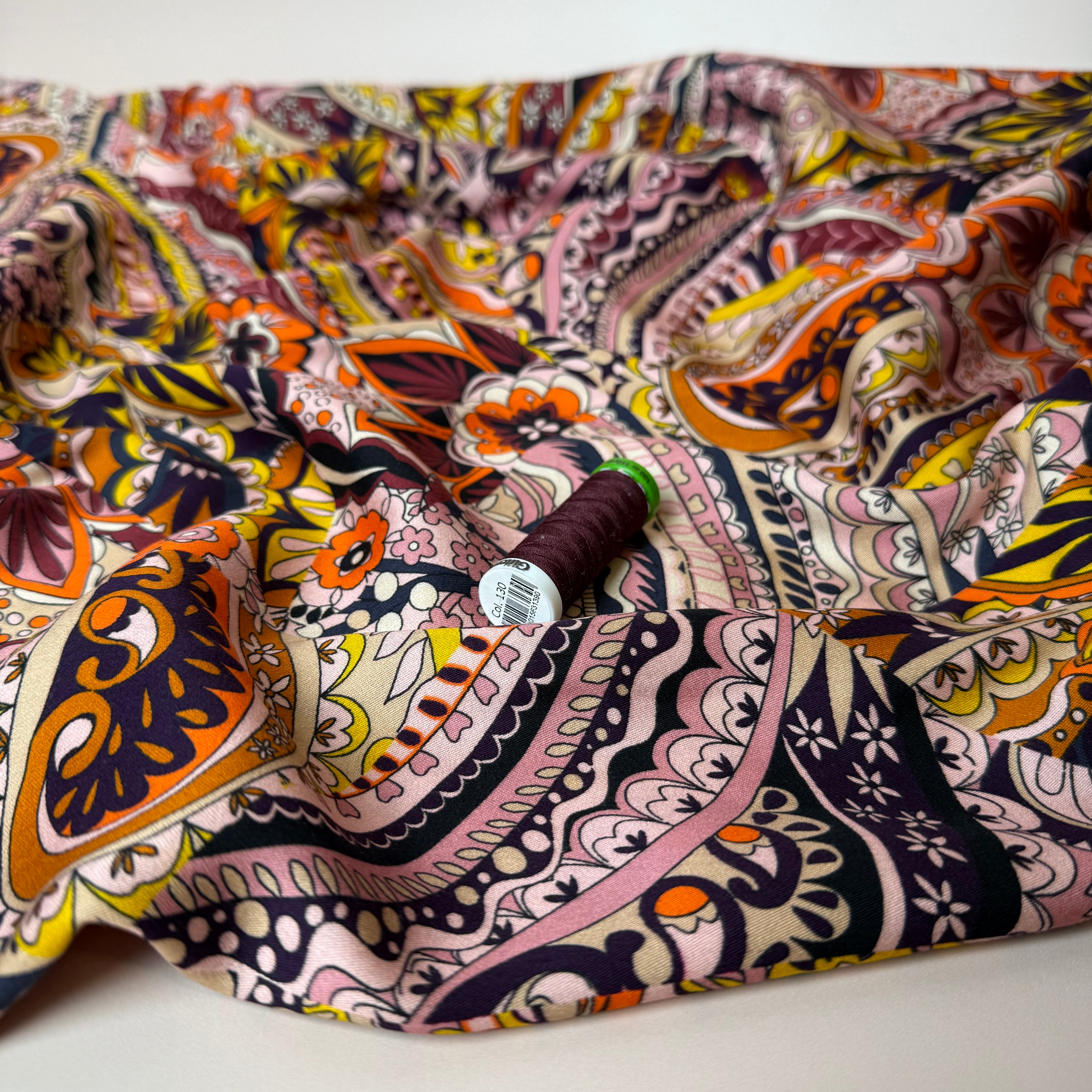 Magical Garden Amaranth Viscose Sateen Fabric