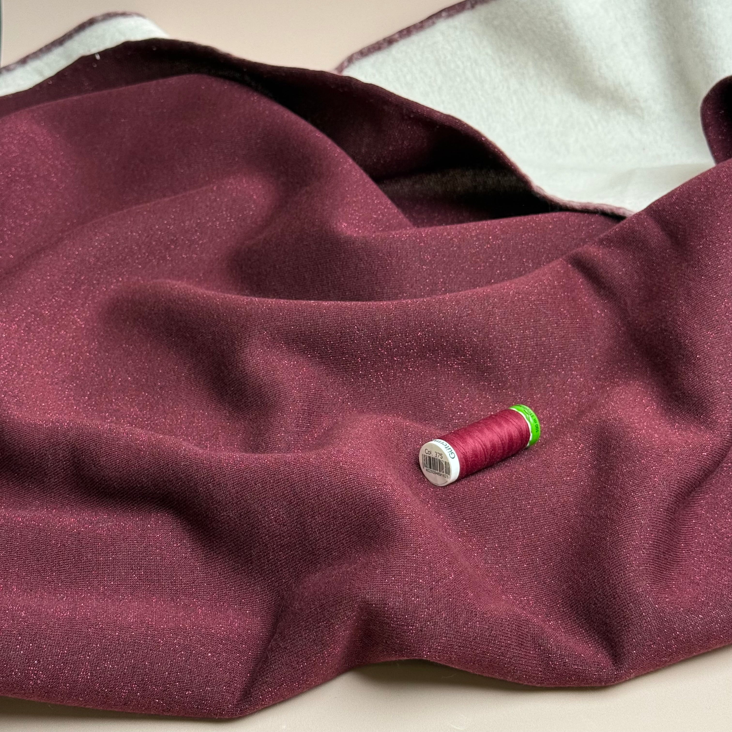 Sparkle Burgundy Cotton Sweat-Shirting with Lurex