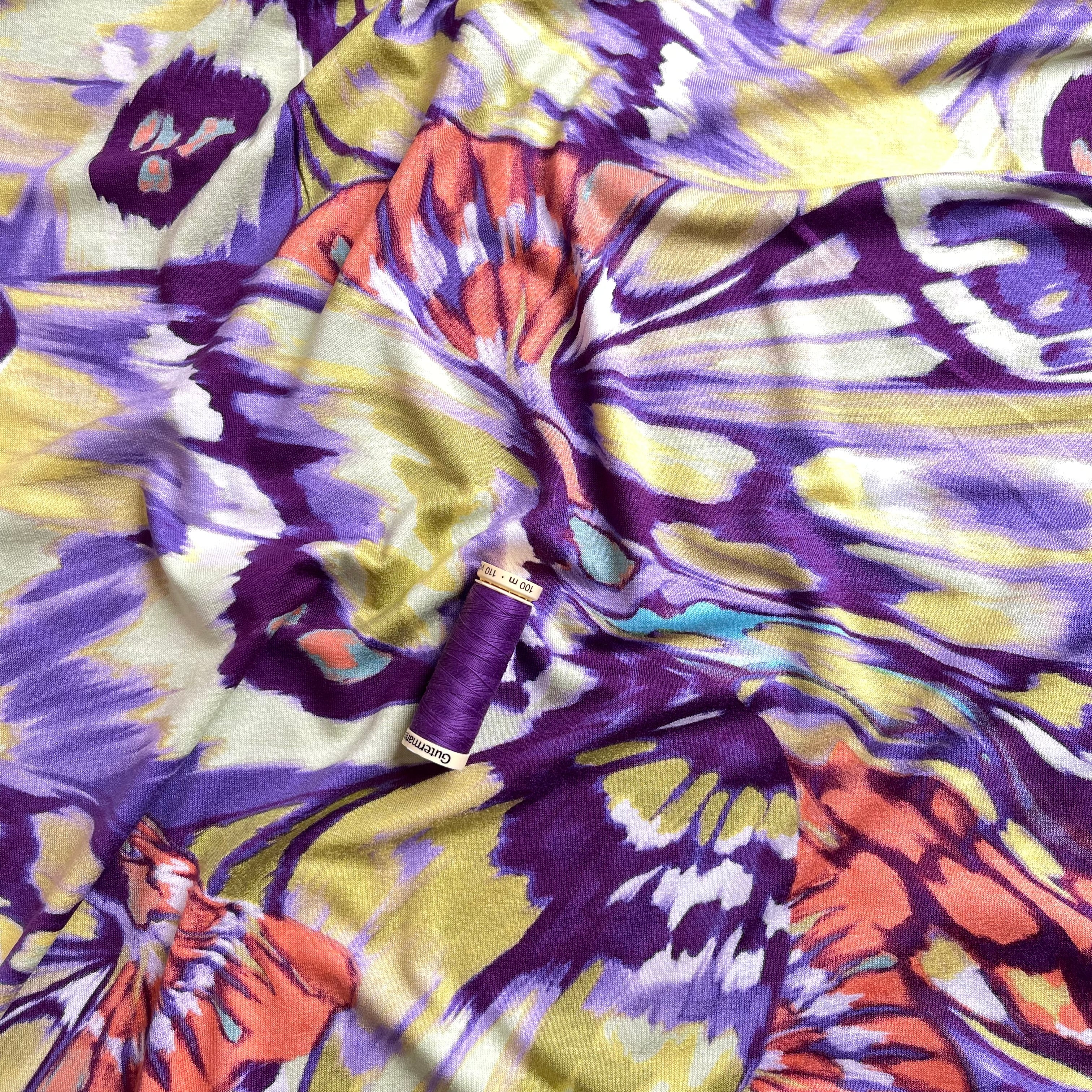 Butterfly Wings Lilac and Mint Viscose Jersey Fabric