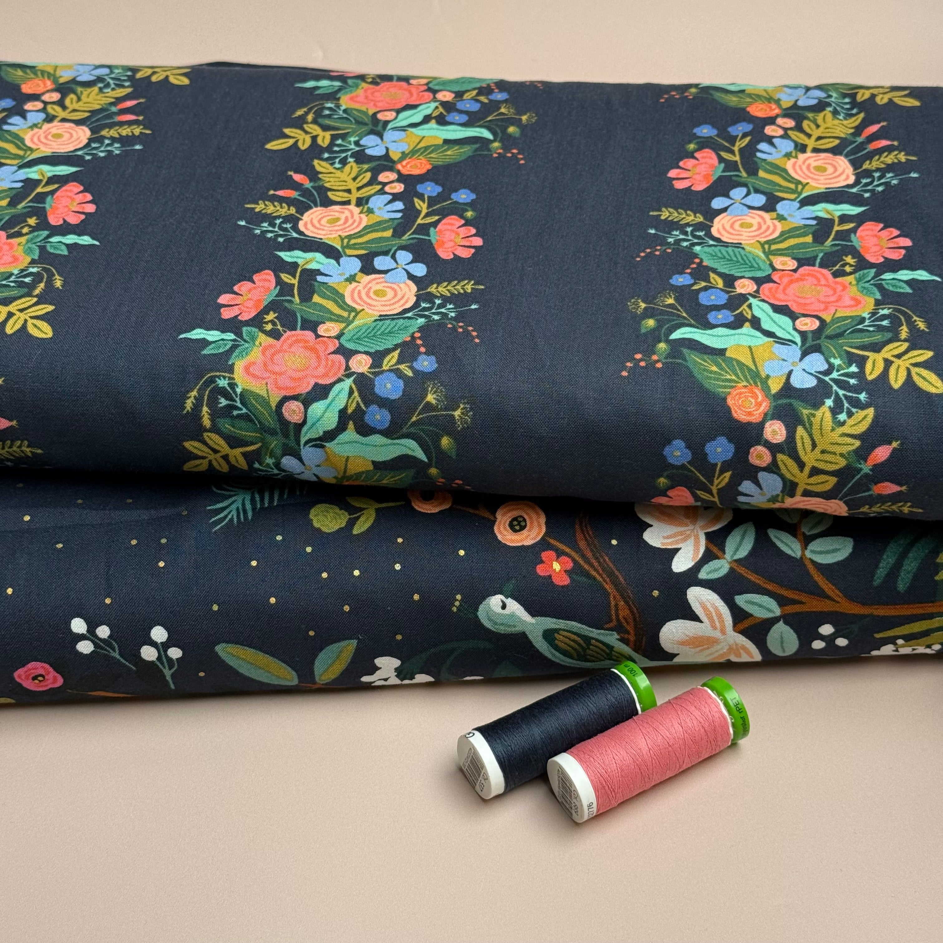 Rifle Paper Co - Floral Vines Dark Navy Japanese Cotton from English Garden