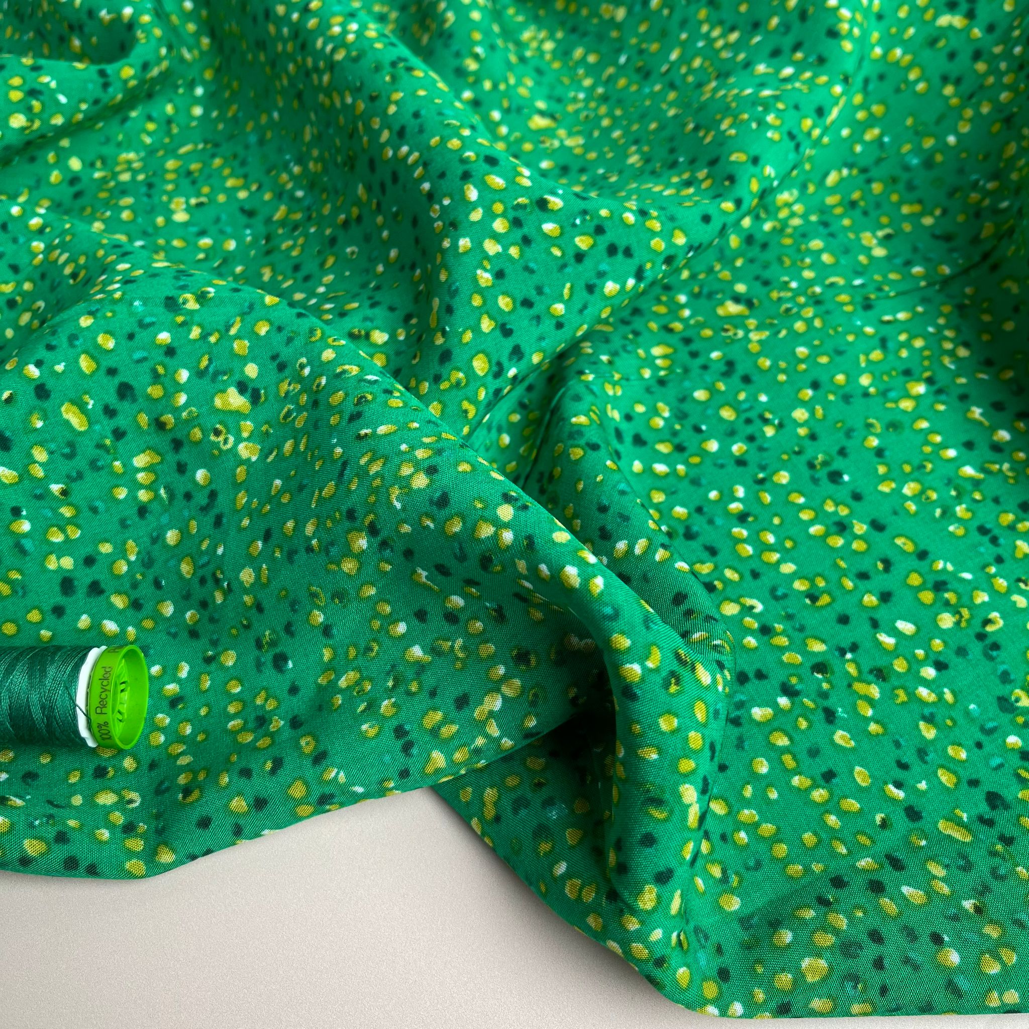 Emerald Green Speckles Viscose Poplin Fabric
