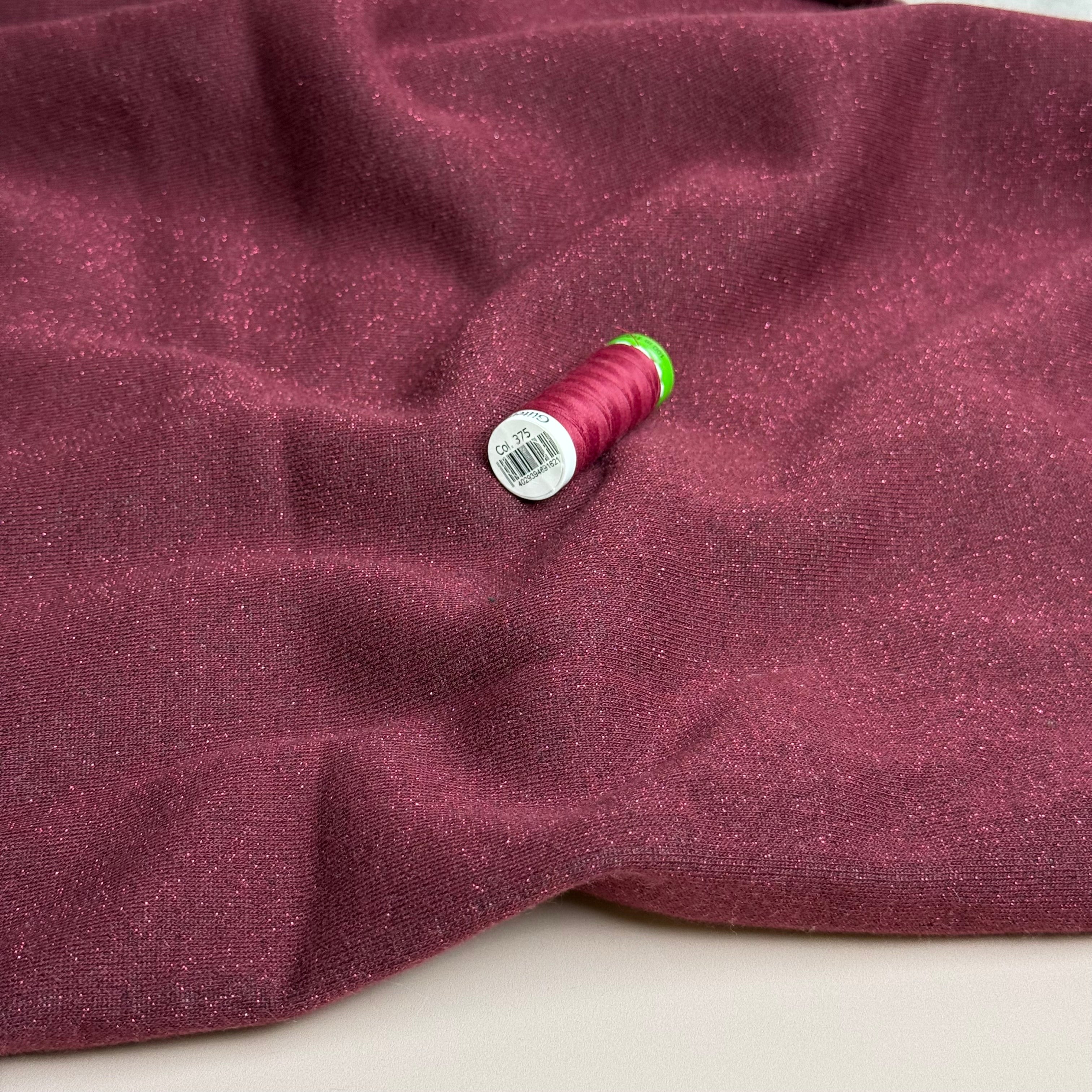 Sparkle Burgundy Cotton Sweat-Shirting with Lurex