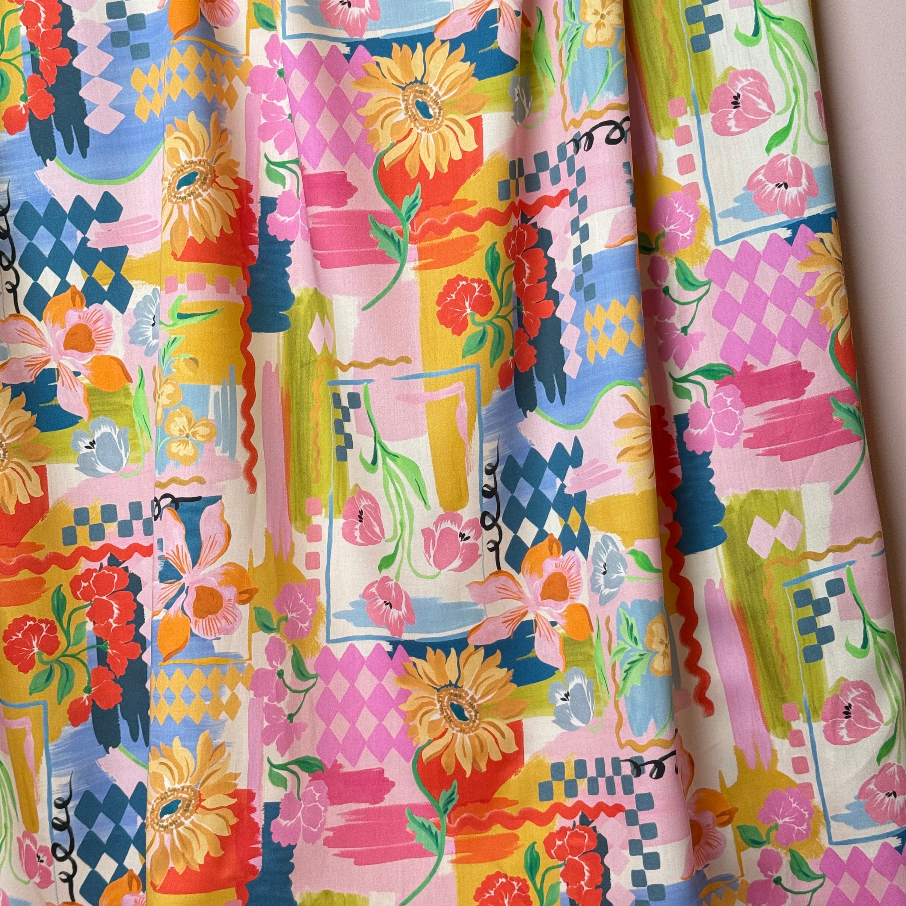 Holiday Patchwork Postcard Spring Cotton Sateen Fabric