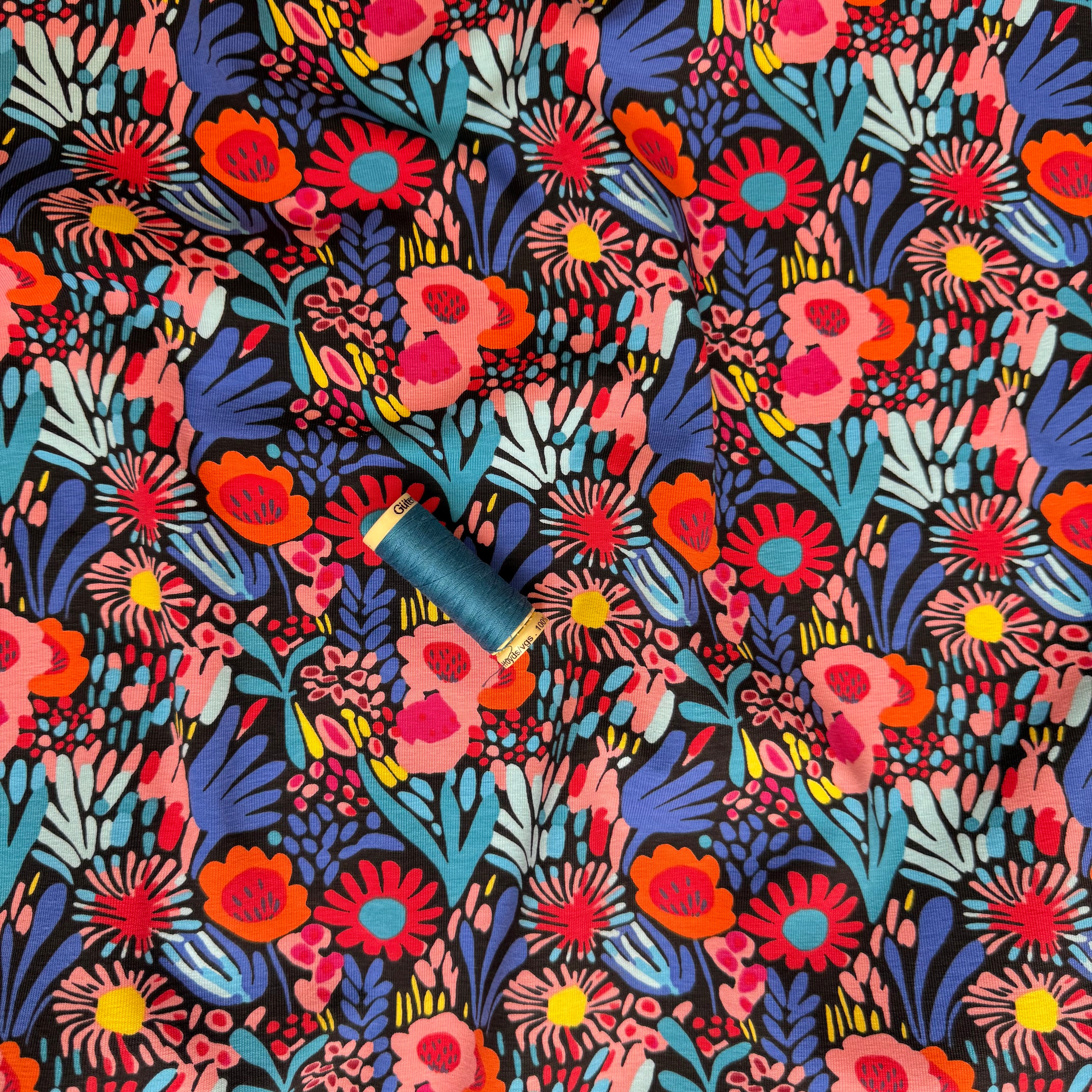 Colourful Flowers Cotton Jersey Fabric