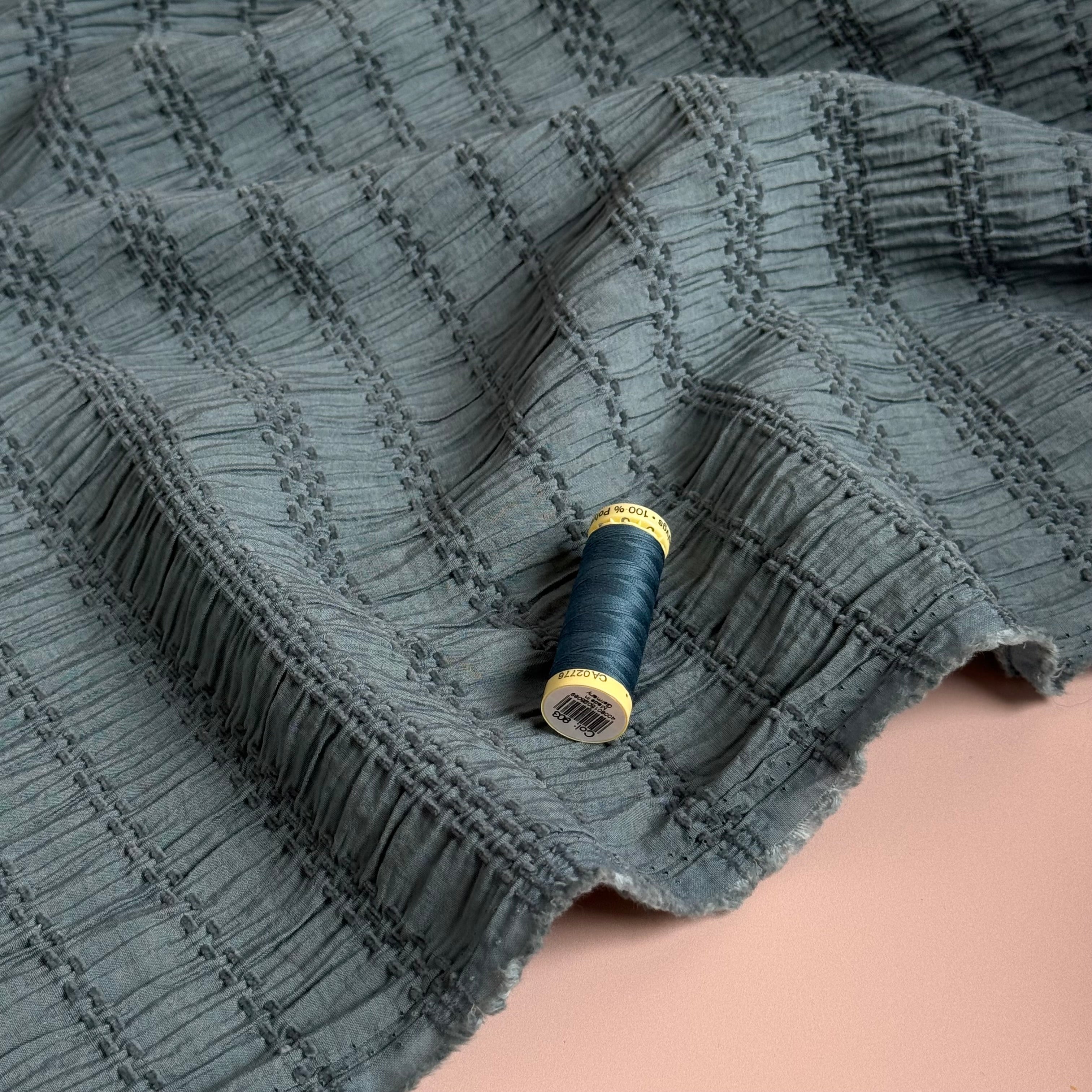 Chenille Jacquard Fabric in Misty Blue