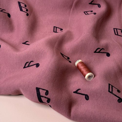 Music Notes in Mauve Soft Cotton Jogging Sweat-shirting Fabric