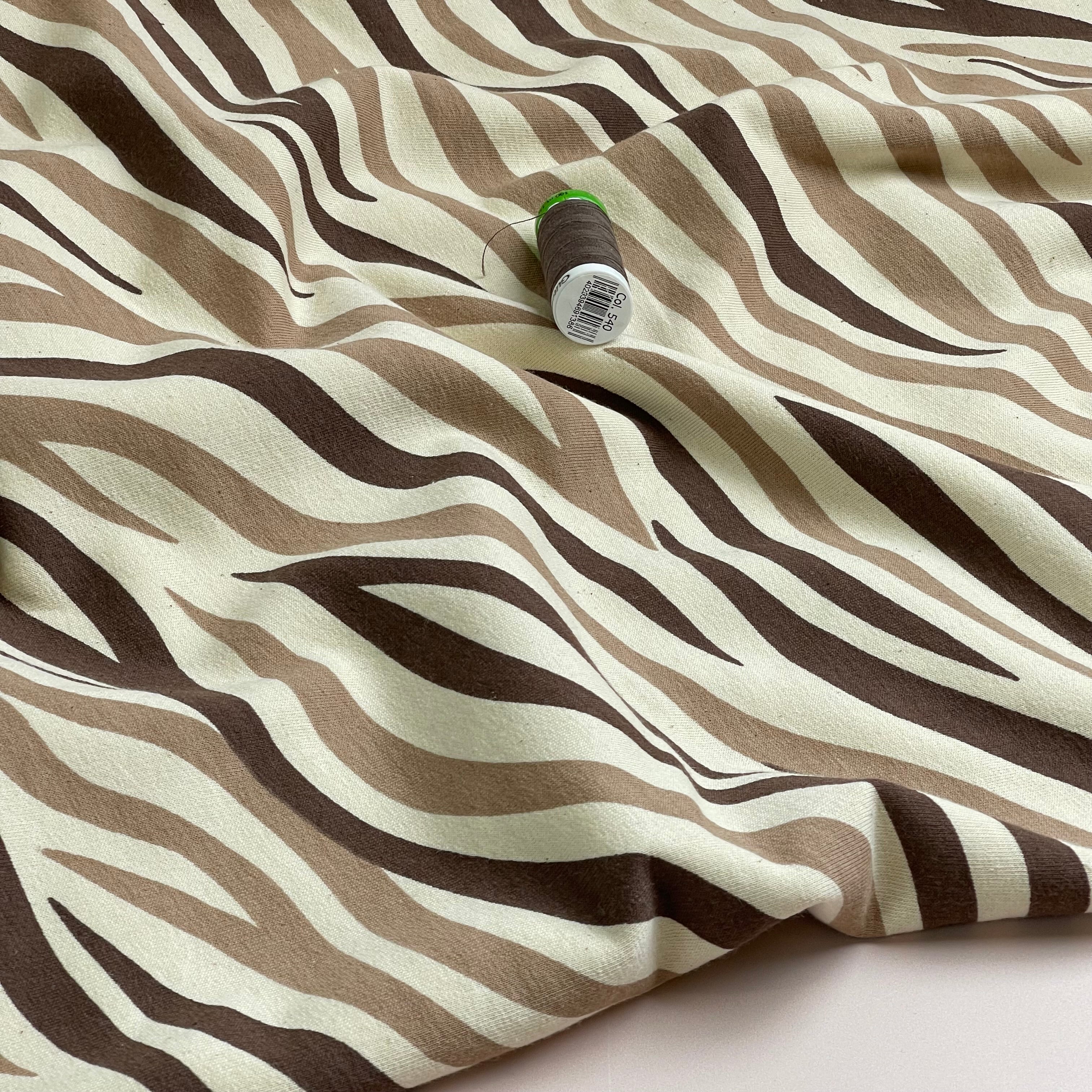 Zebra Brown Cotton Sweat-shirting Fabric