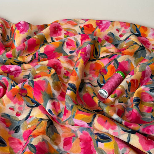 REMNANT 0.69 Metre - Painted Buds Orange LENZING™ ECOVERO™ Viscose Fabric