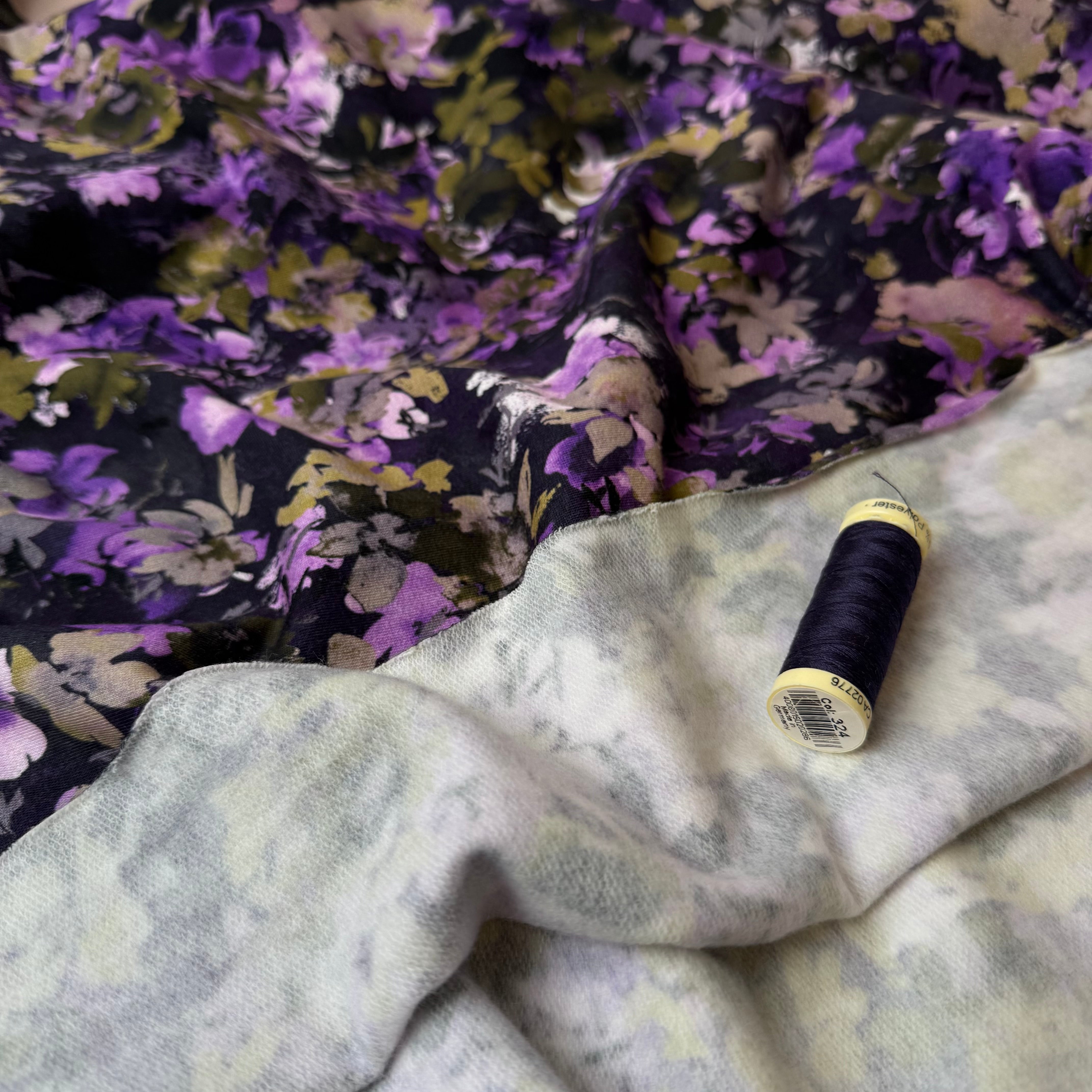Autumn Flowers Deep Purple Soft Cotton Sweat-shirting Fabric