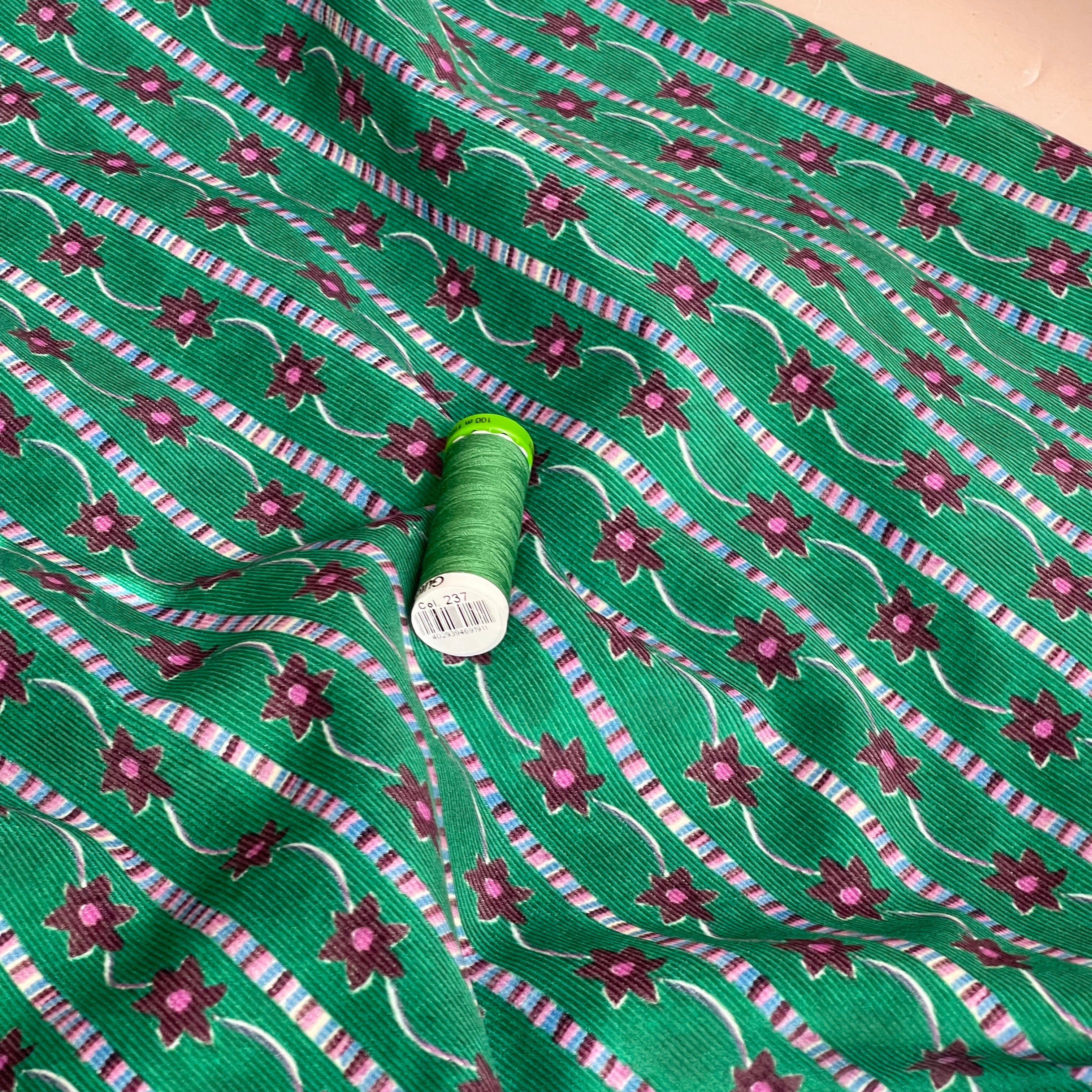 Flower Chain on Jolly Green Cotton Needlecord