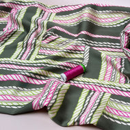 Grid Ropes on Olive Viscose Sateen Fabric