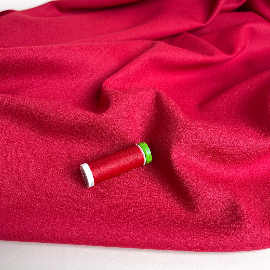 Deadstock Pure Wool Crepe Fabric in Red