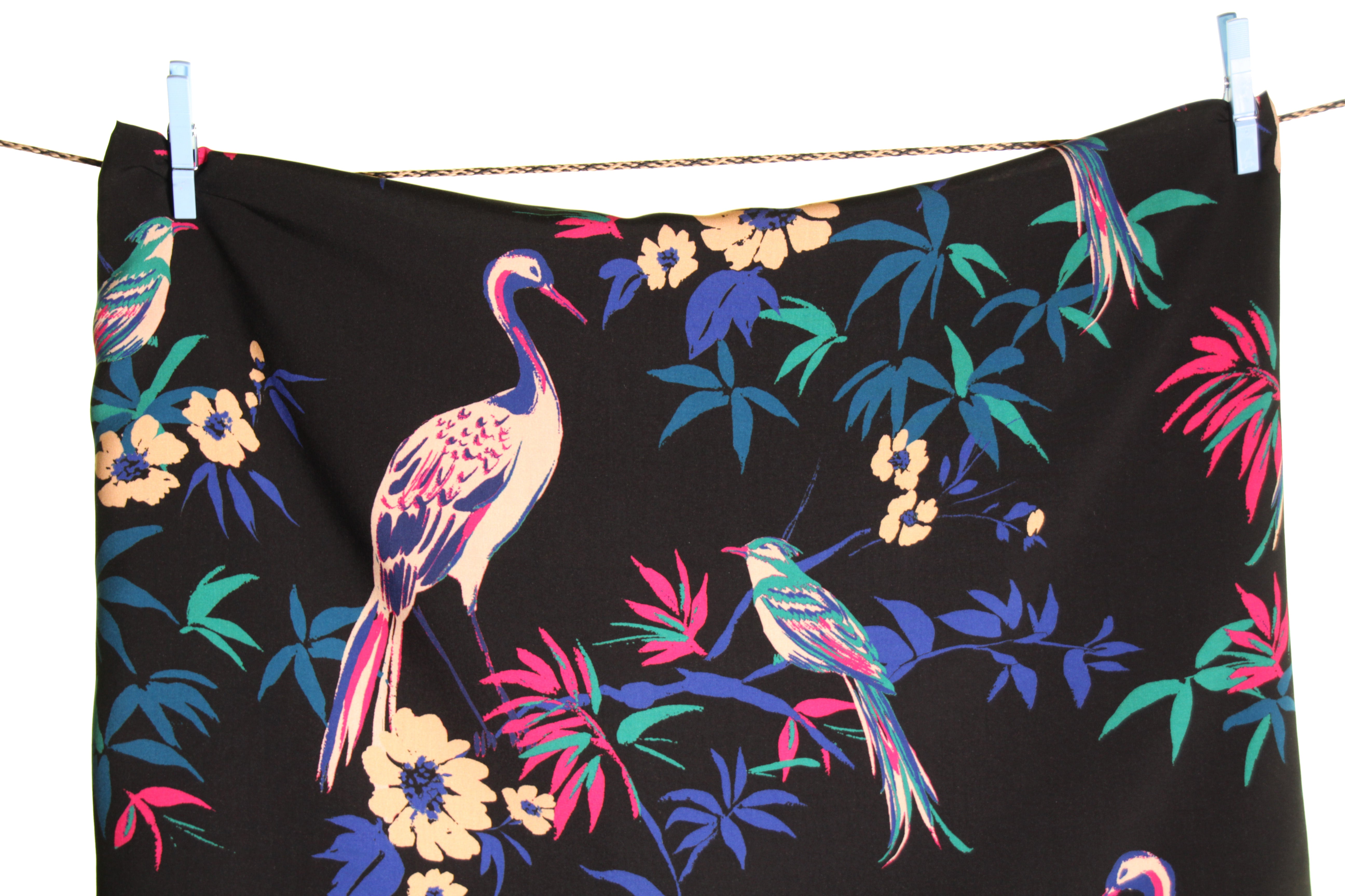 Atelier Jupe - Flowers and Birds on Black Viscose Fabric