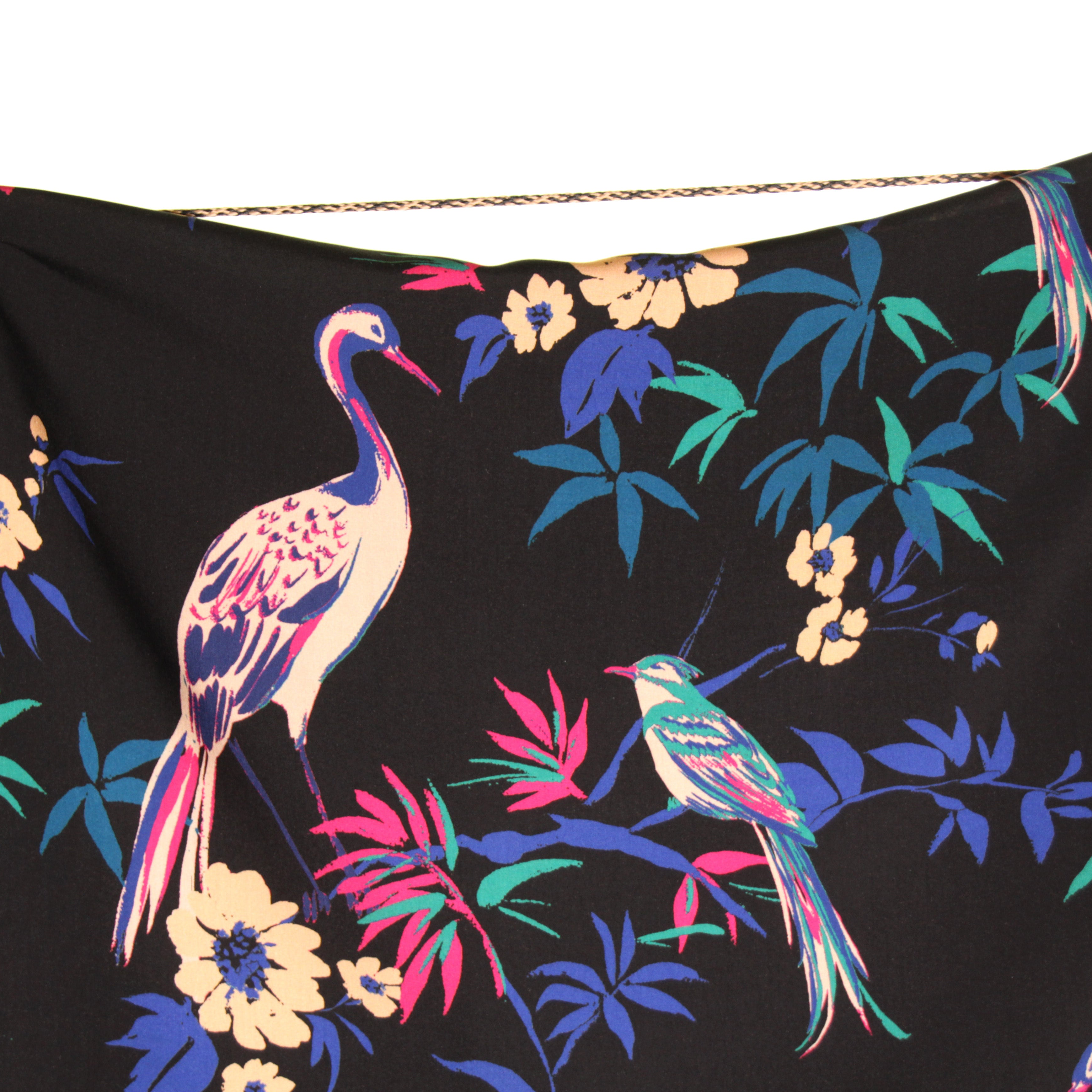 Atelier Jupe - Flowers and Birds on Black Viscose Fabric