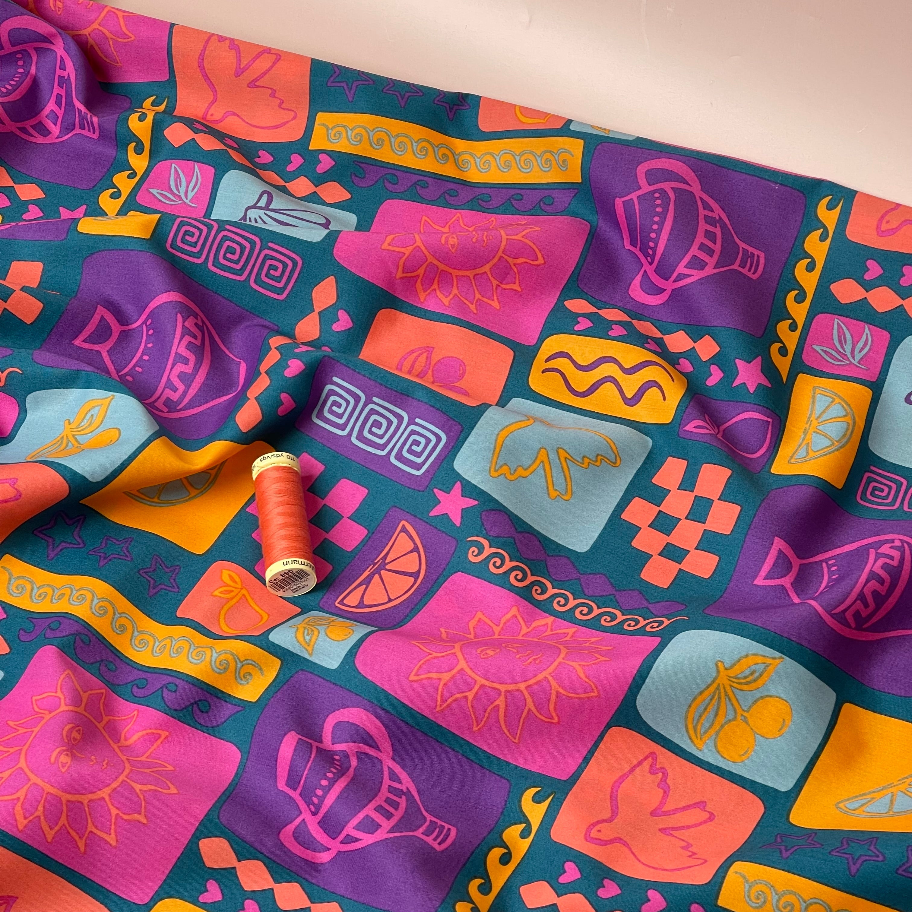 Funky Patchwork Postcard Fine Cotton Poplin Fabric