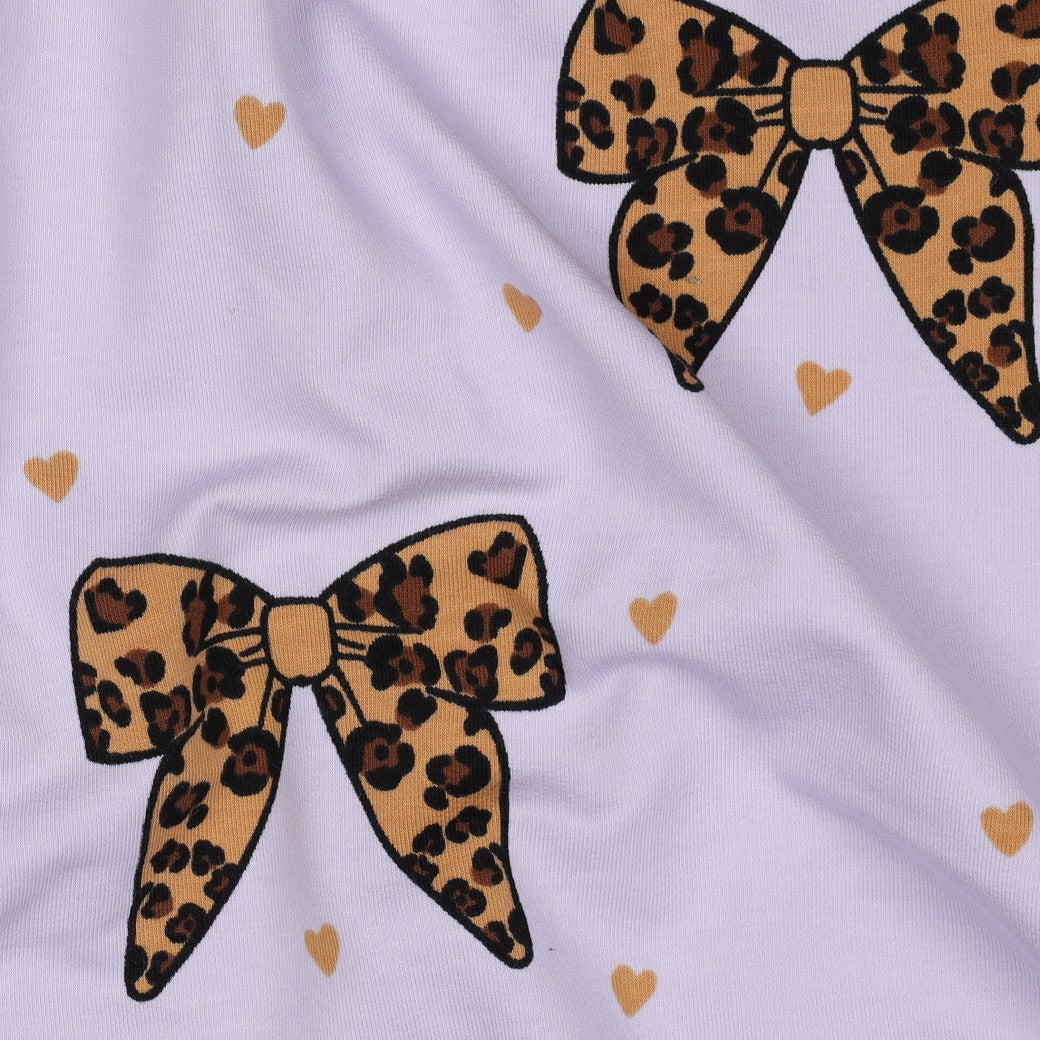 Animal Print Bows & Hearts on Lilac Cotton French Terry Fabric