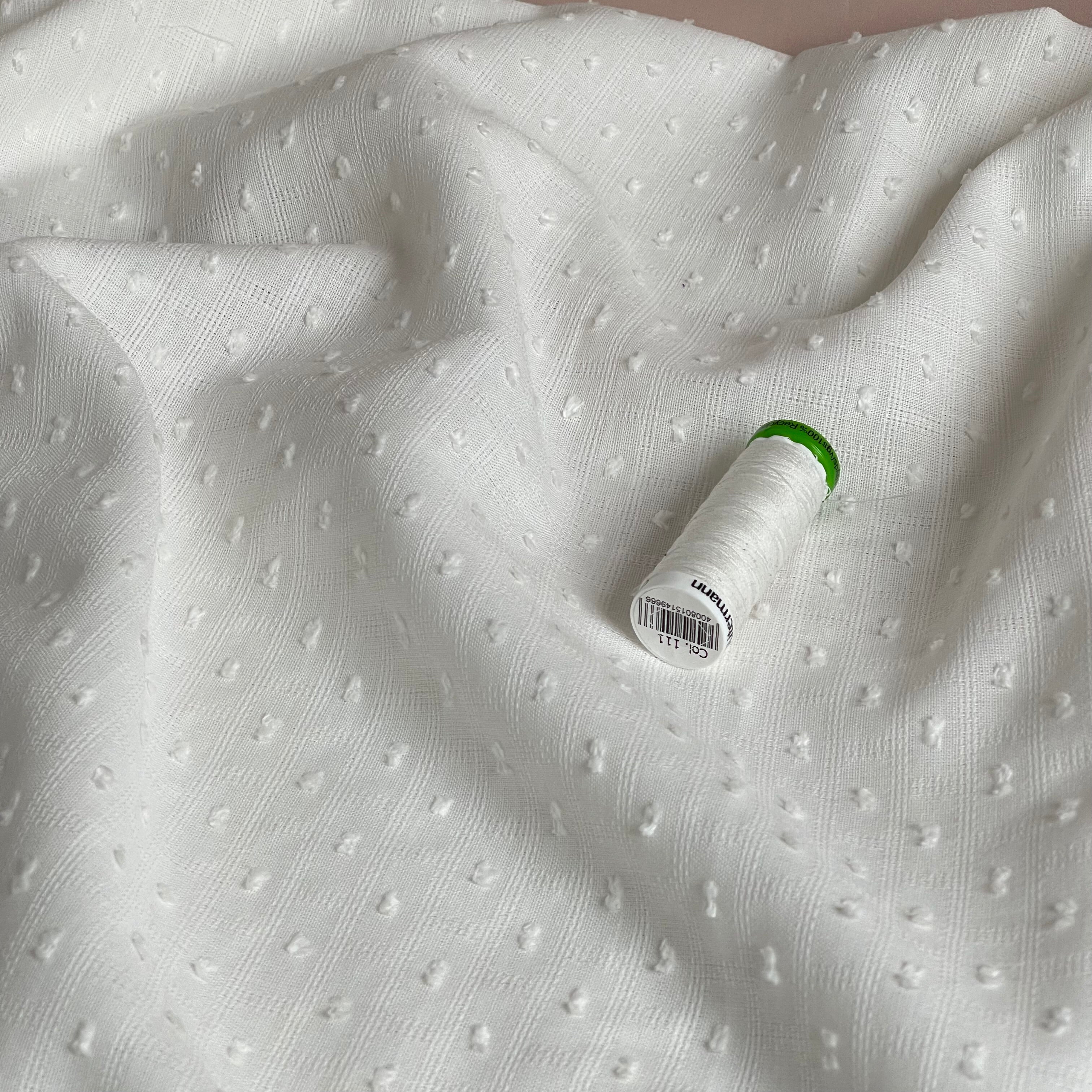 Solid Off-White Cotton Dobby Check Fabric