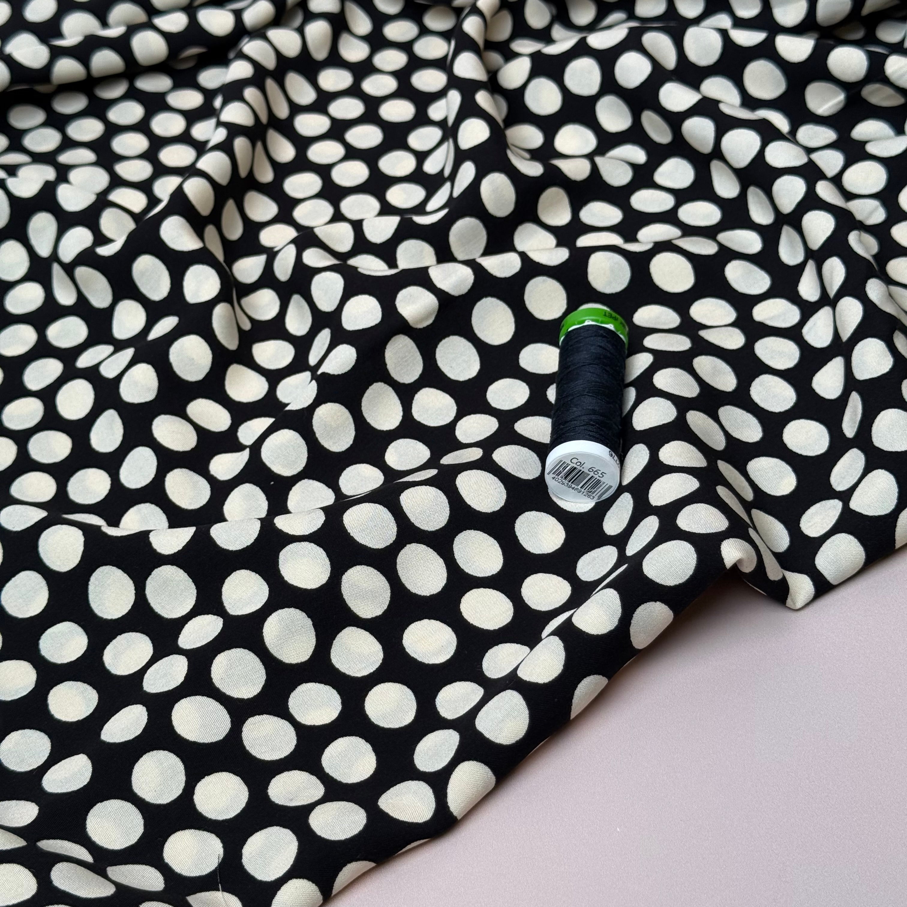 Snow Dots Black & Neutral Viscose Poplin Fabric