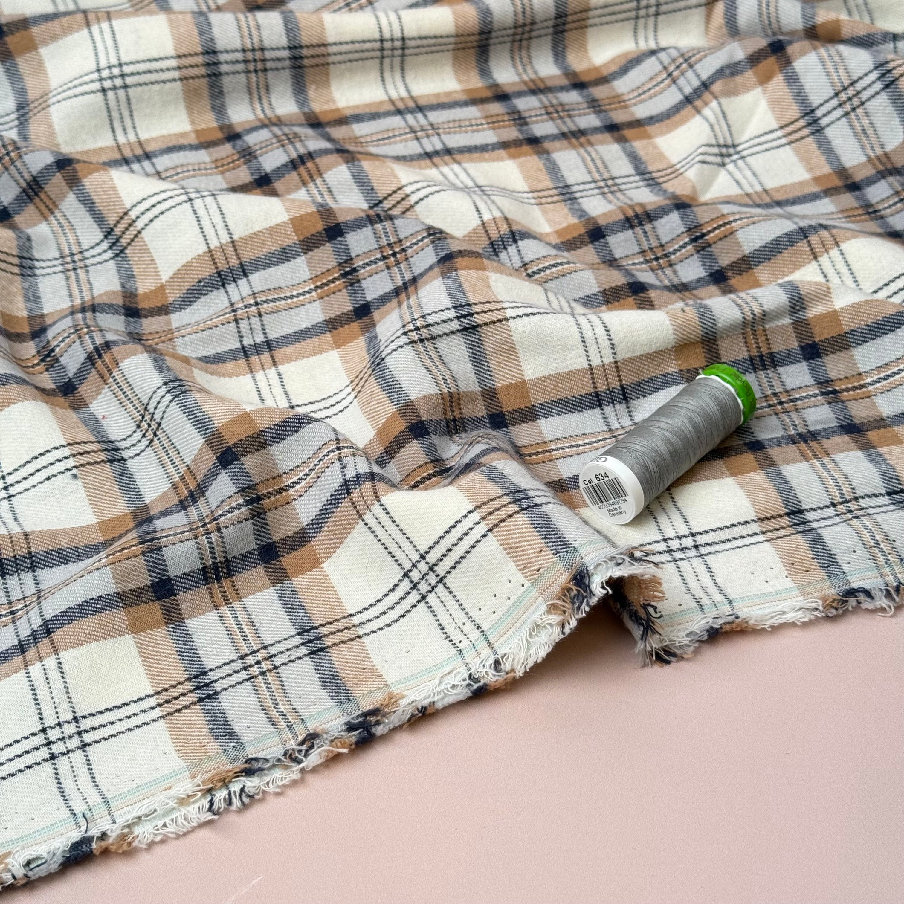 REMNANT 1.3 Metres - Plaid Oatmeal Brushed Cotton Flannel