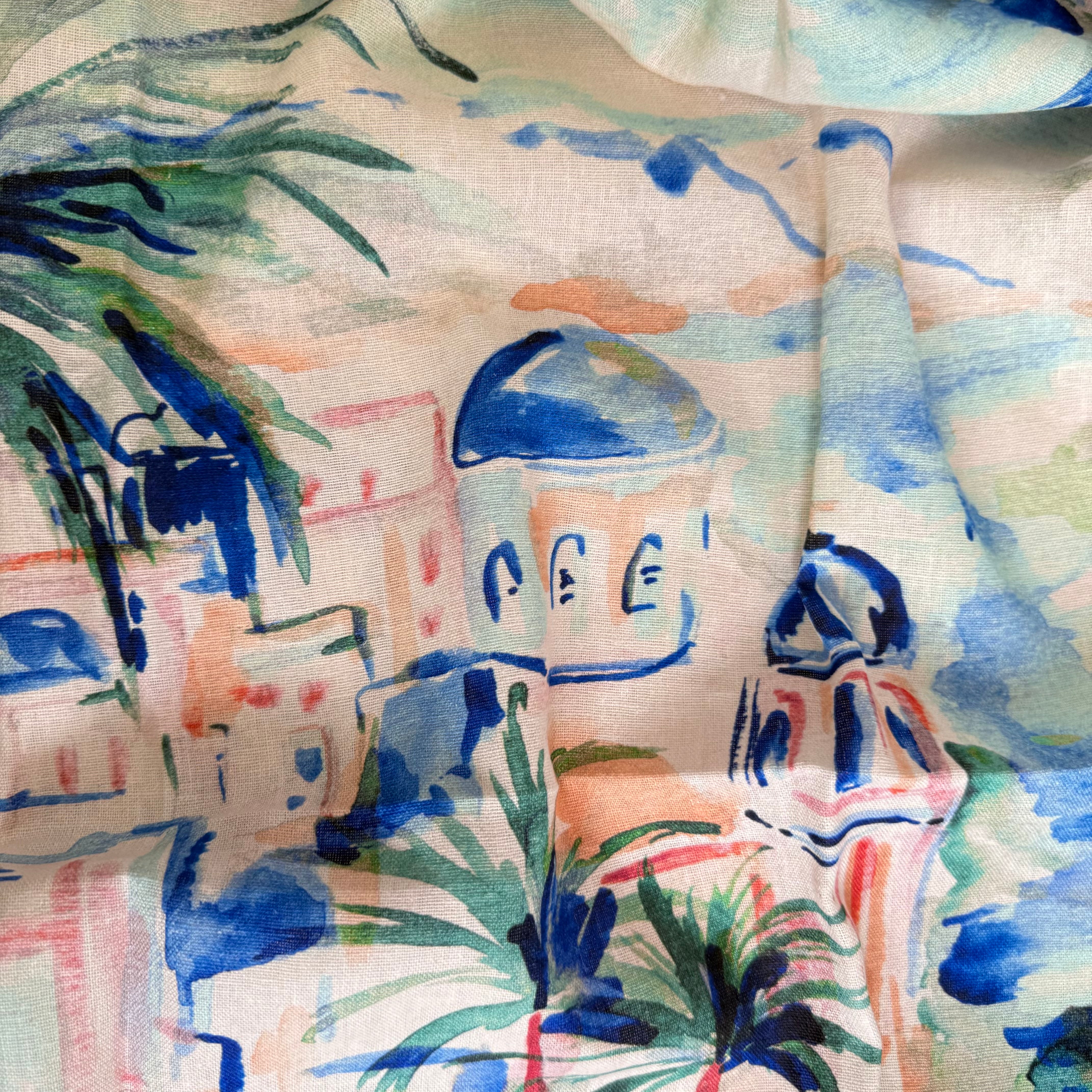 PRE-ORDER - arriving by end of August - Riviera Landscape Cobalt Linen Viscose Blend Fabric