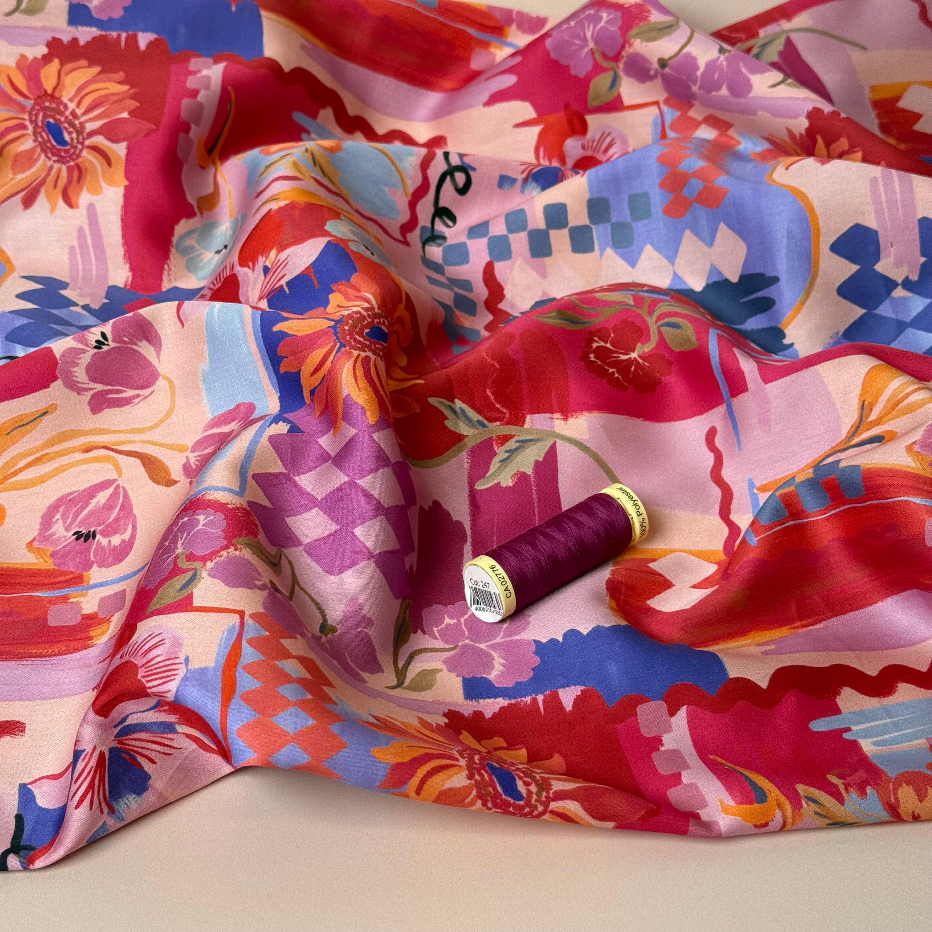 Holiday Patchwork Postcard Red Cotton Sateen Fabric