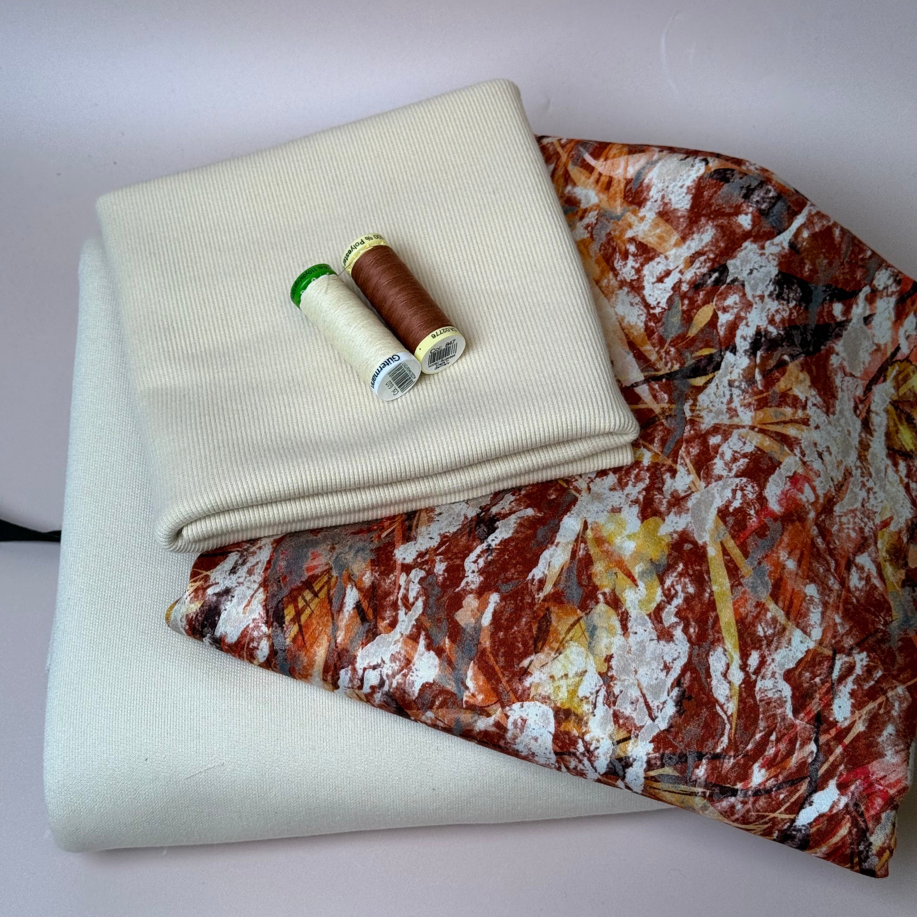 Make an Outfit Colour Bundle - Autumn Foliage & Cotton French Terry in Cream with Ribbing
