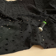 Ex-Designer Deadstock - Star Flowers on Black Broderie Analgise Cotton Fabric