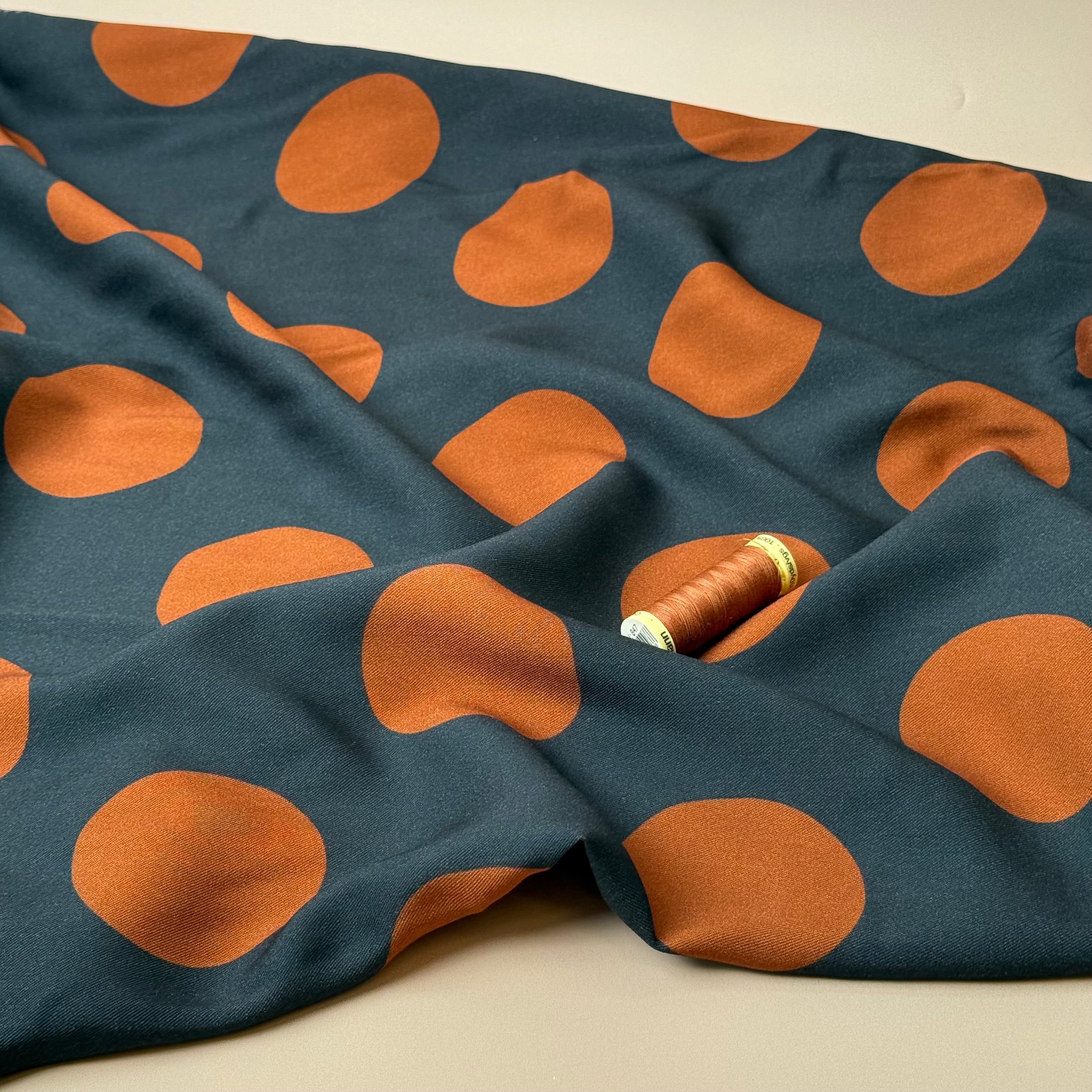 Light & Lush - Large Polka Dots in Rust Viscose Twill Fabric