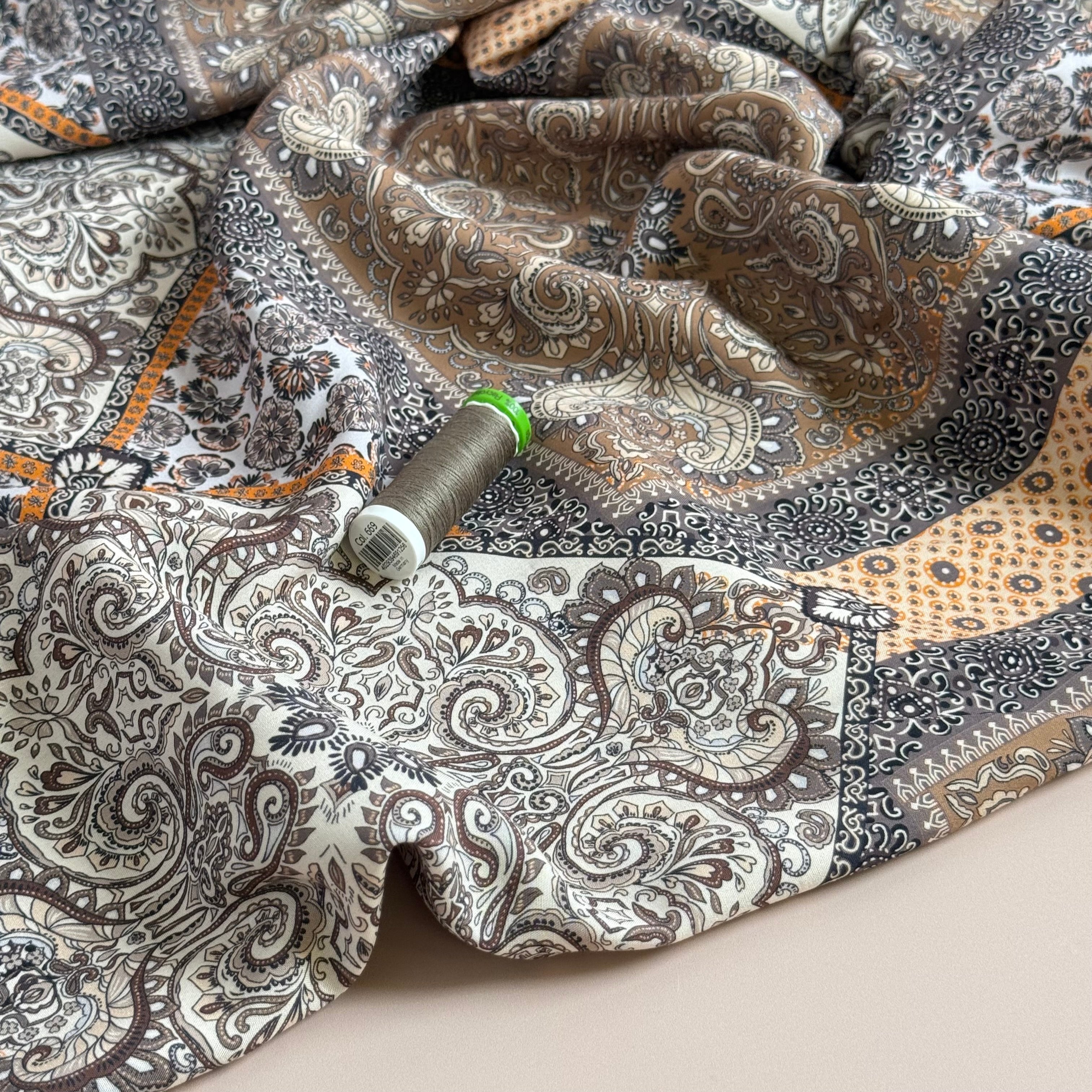 Neutral Mediterranean Tiles Viscose Poplin Fabric
