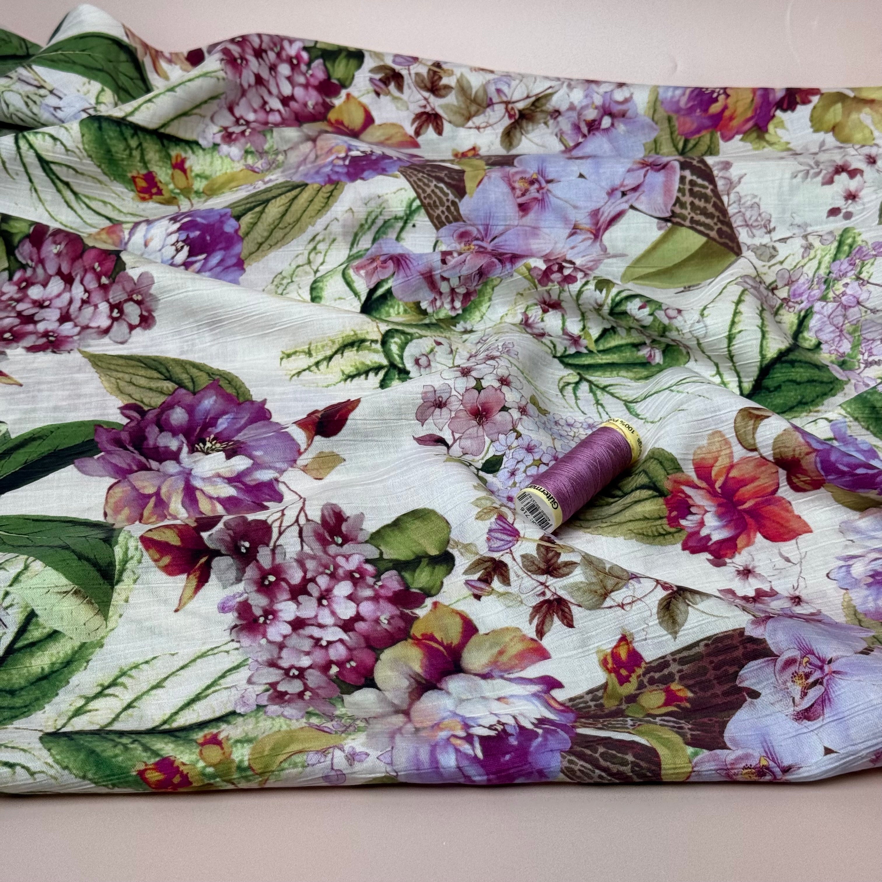 Botanical Blooms Lilac Textured Viscose Fabric