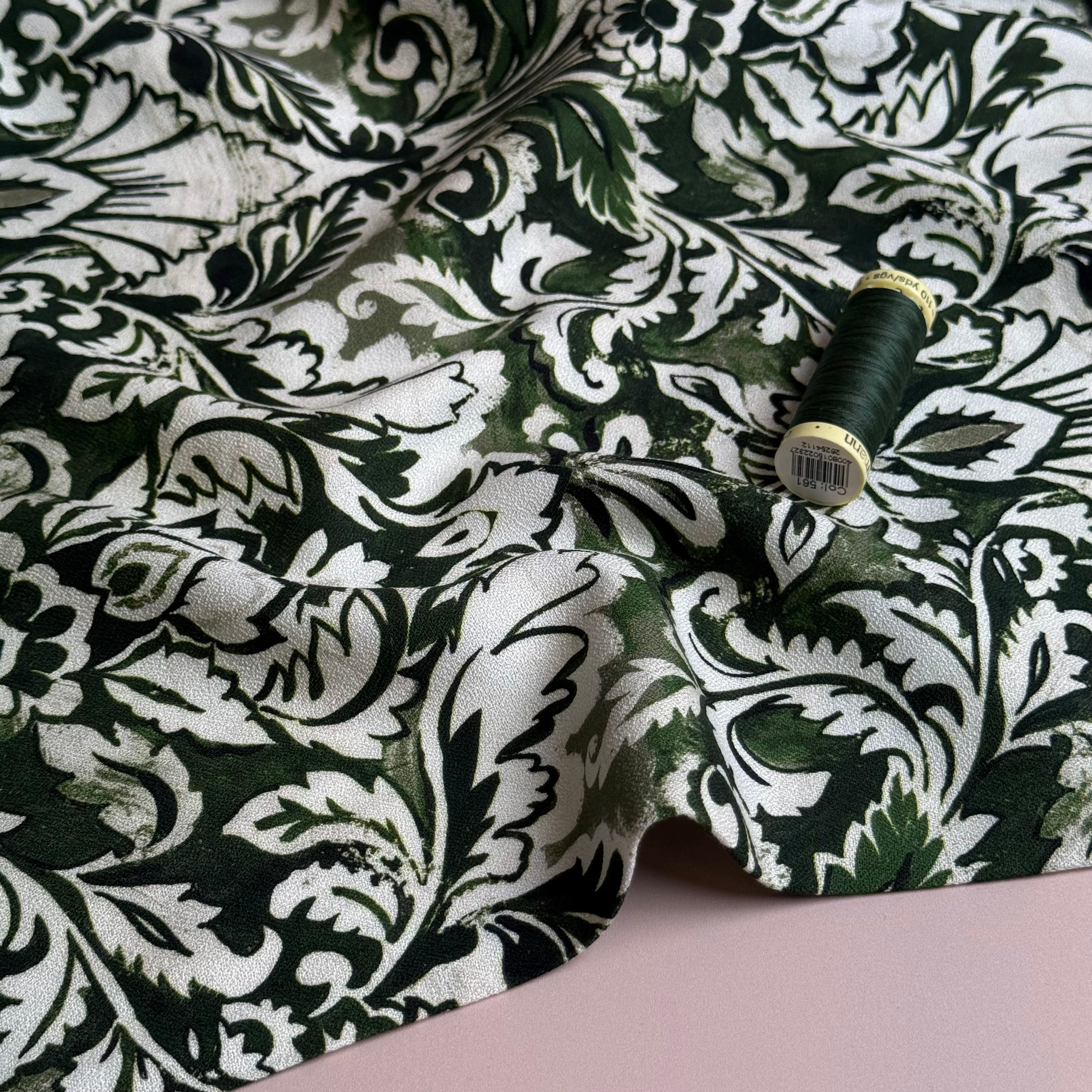 Olive Green Ornaments Soft Viscose Crepe