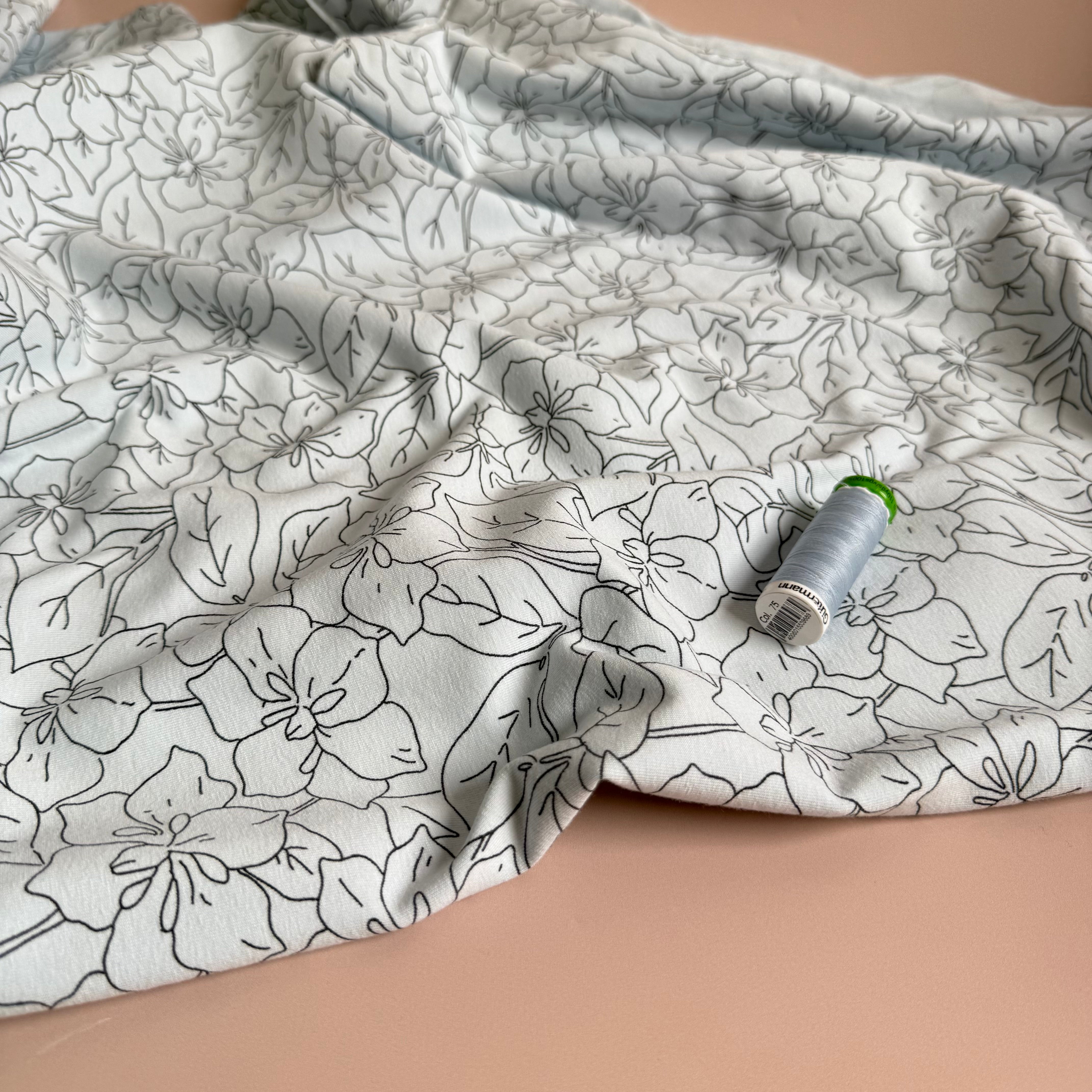 Cherry Blossom Pale Blue Cotton Jersey