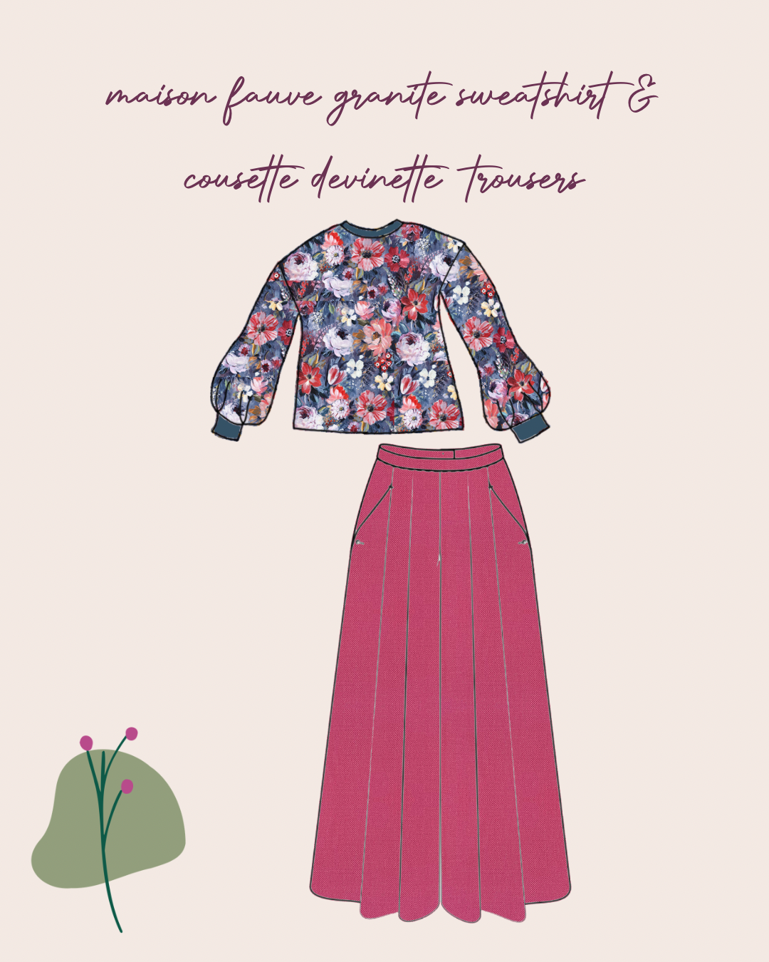 Colour Bundles - Autumn Bouquet Blue Cotton French Terry & Matching Ribbing