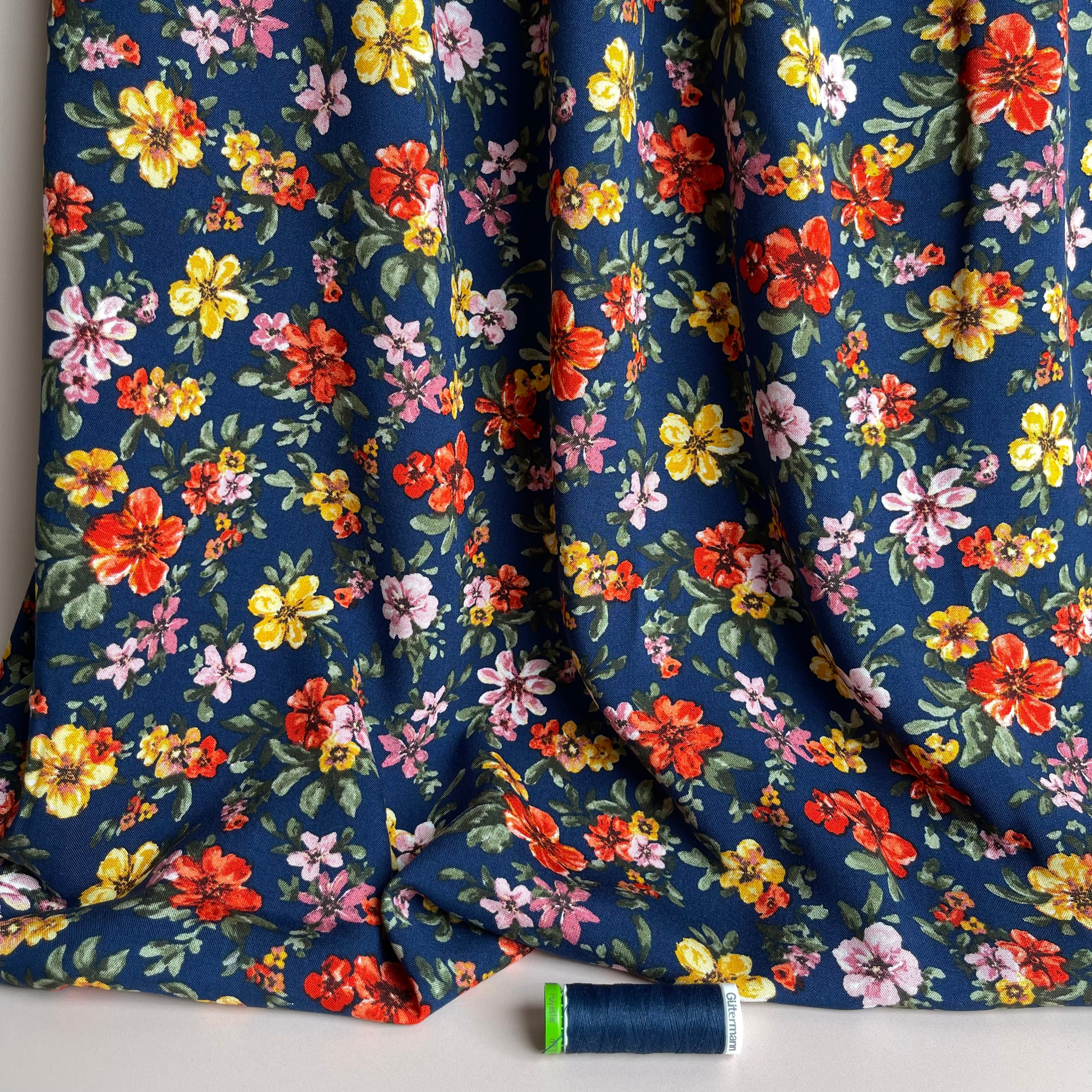 Floral Eve Navy Rayon Viscose Fabric