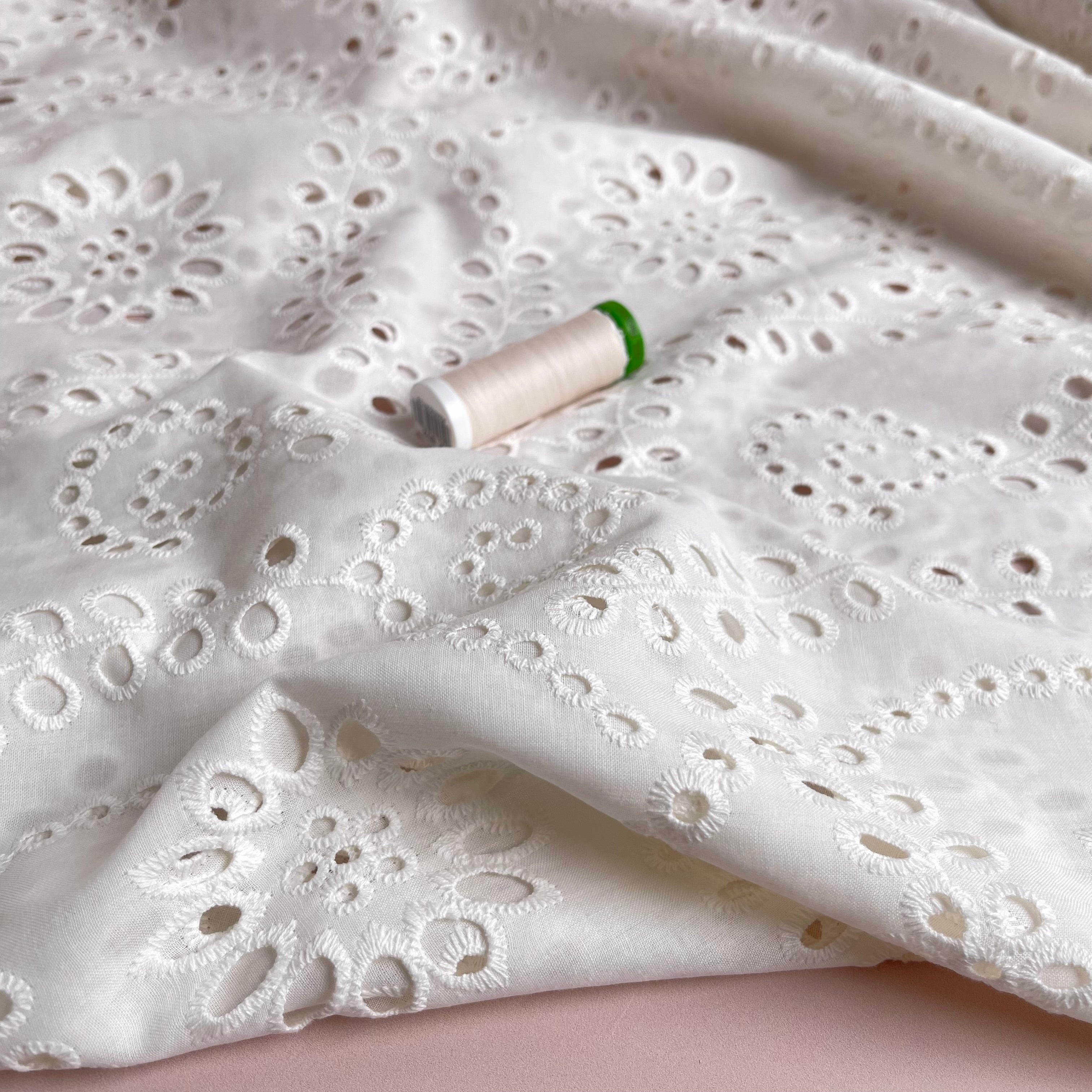 Sweet Vines Ecru Cotton Broderie Anglaise Fabric