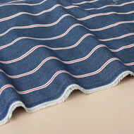 Wide Red Stripes on Blue Denim Fabric
