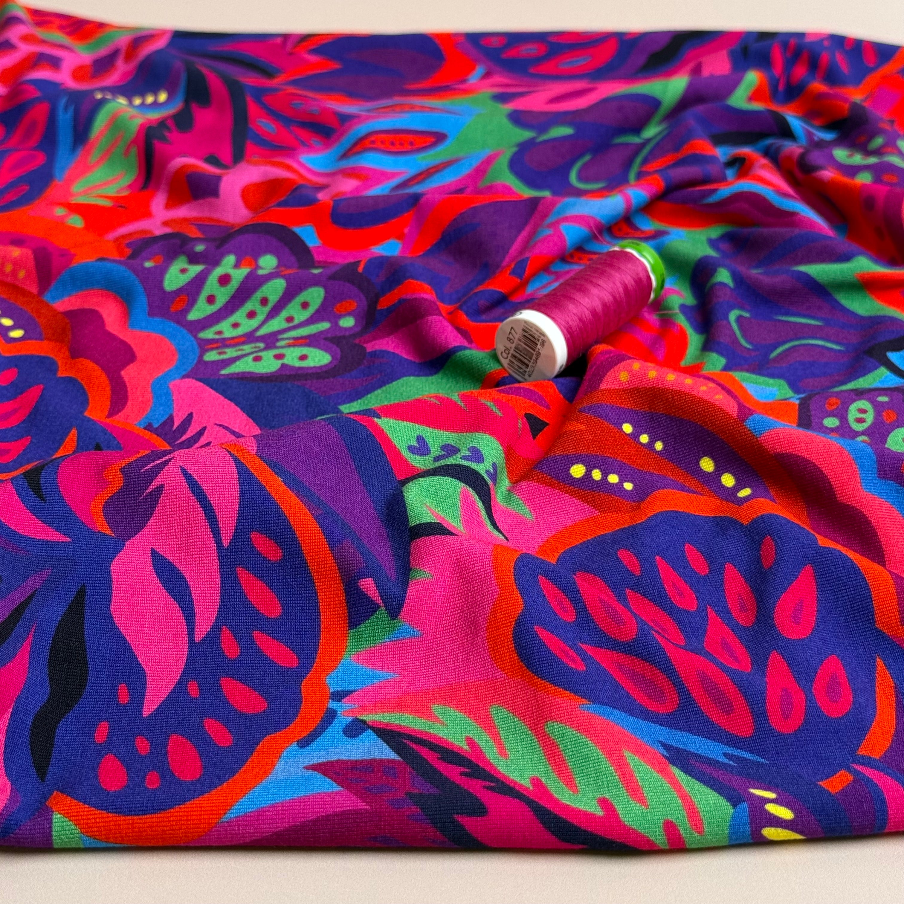 Botanical Flowers Viscose Jersey Fabric