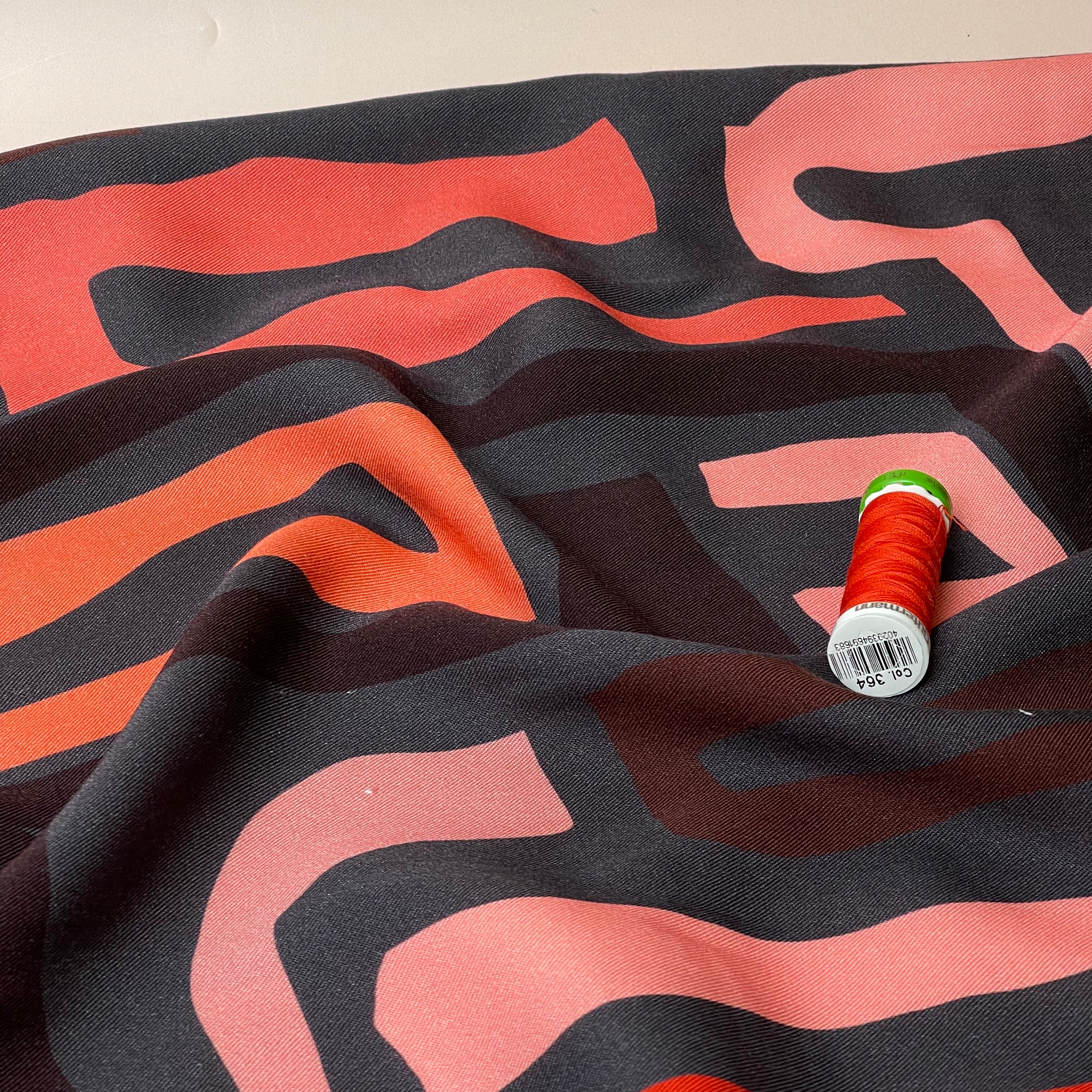 Light & Lush - Coral Pink Maze Viscose Twill Fabric