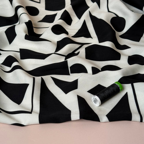 Light & Lush - Monochrome Shapes Viscose Twill Fabric
