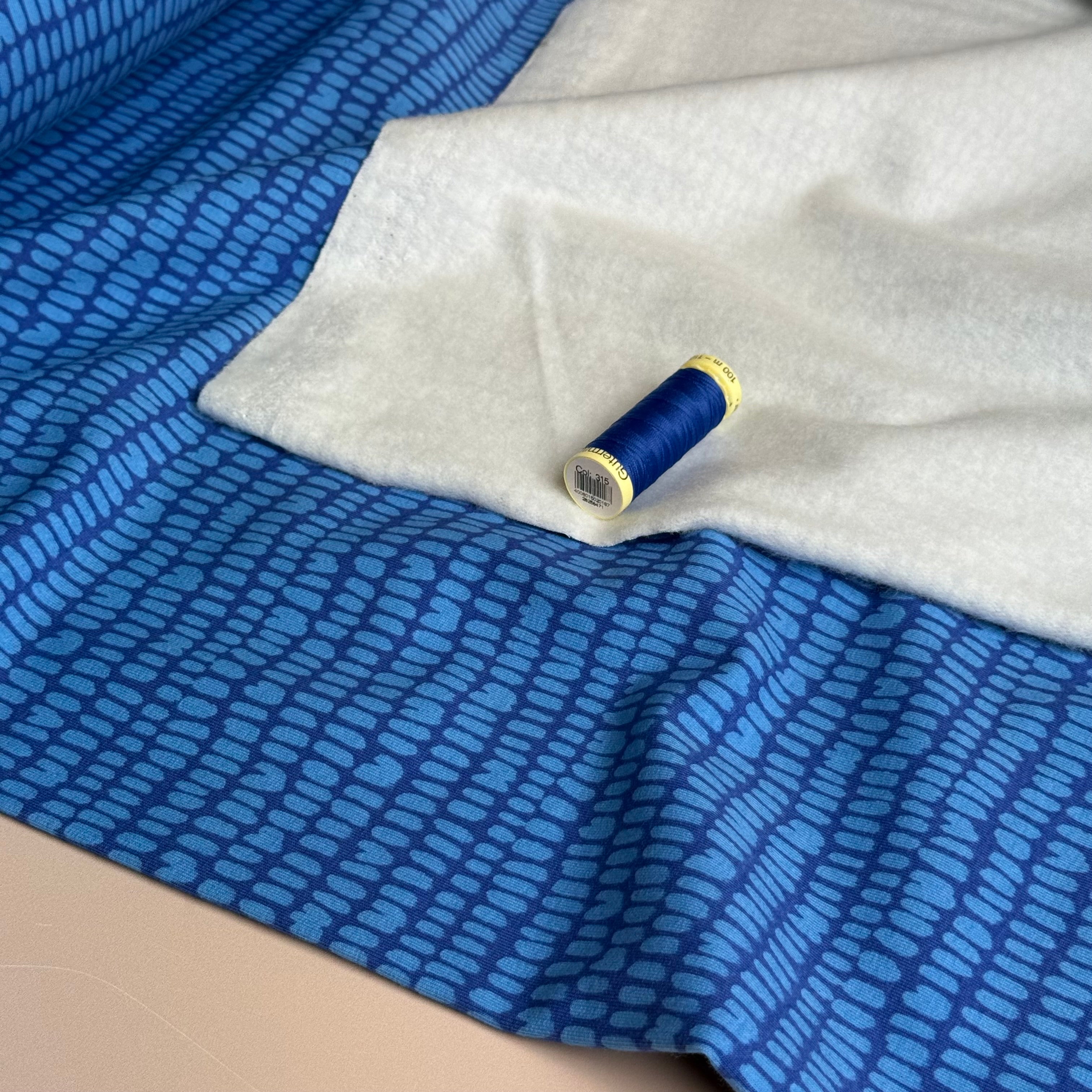 Broken Lines on Blue Soft Cotton Sweat-shirting Fabric