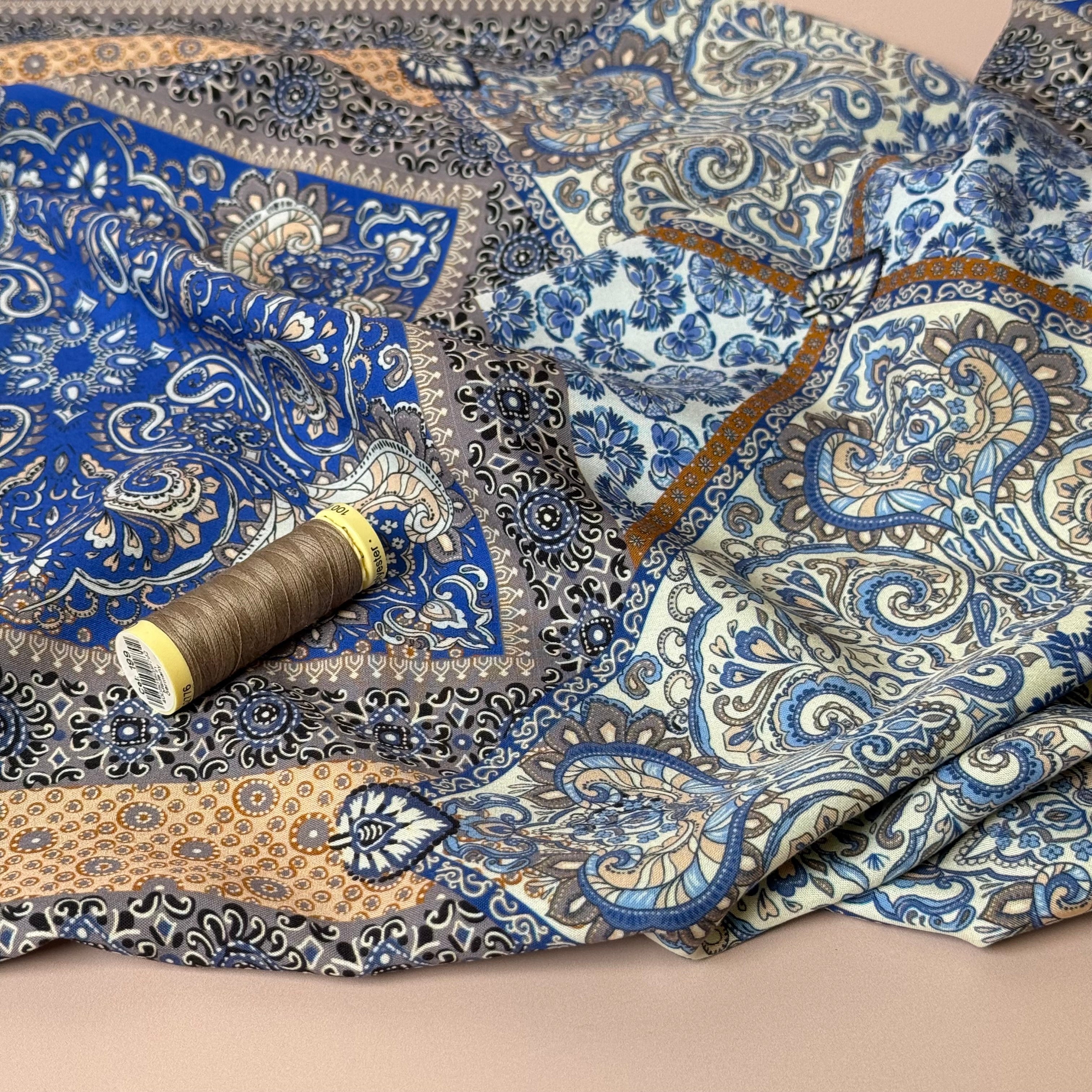 Mediterranean Tiles Viscose Poplin Fabric