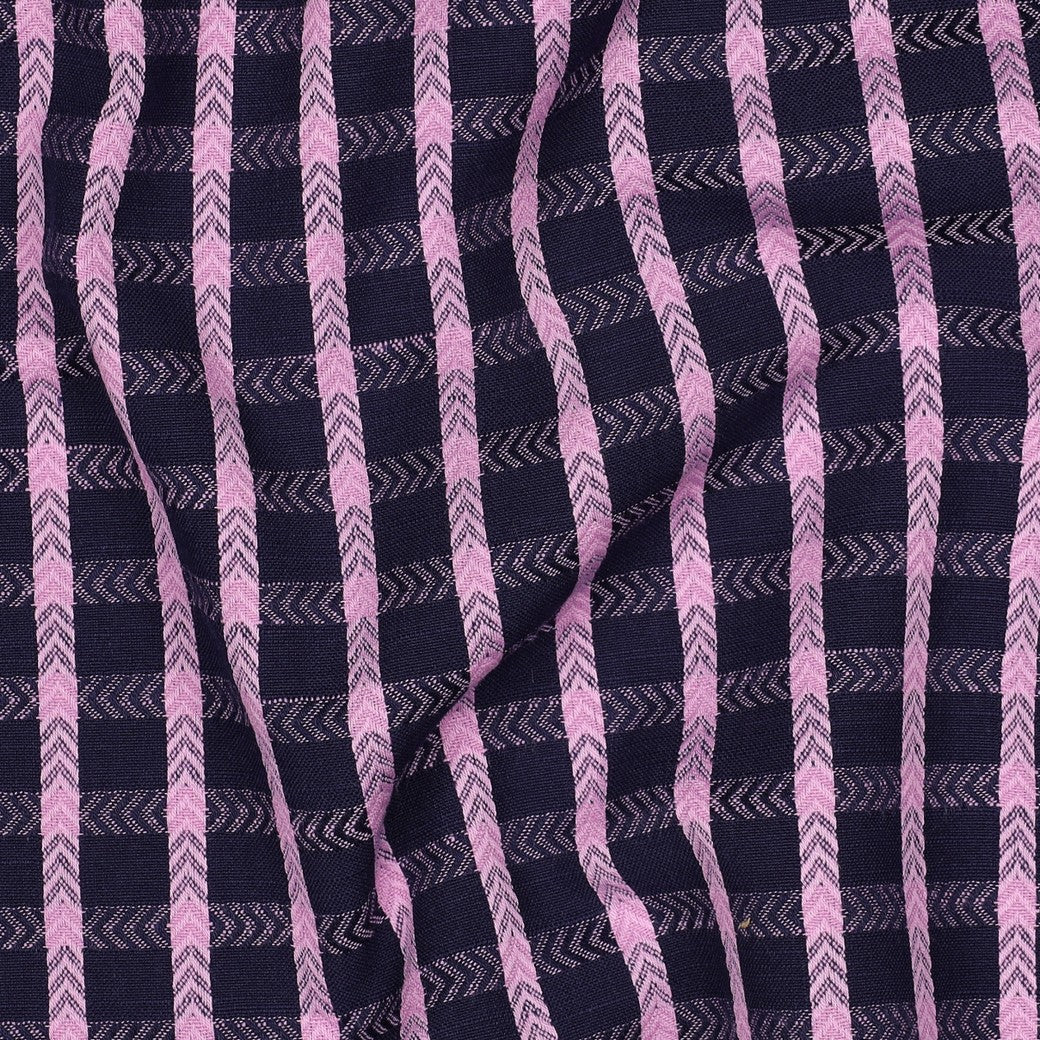 Boho Chevron Checks Navy Yarn Dyed Cotton Jacquard
