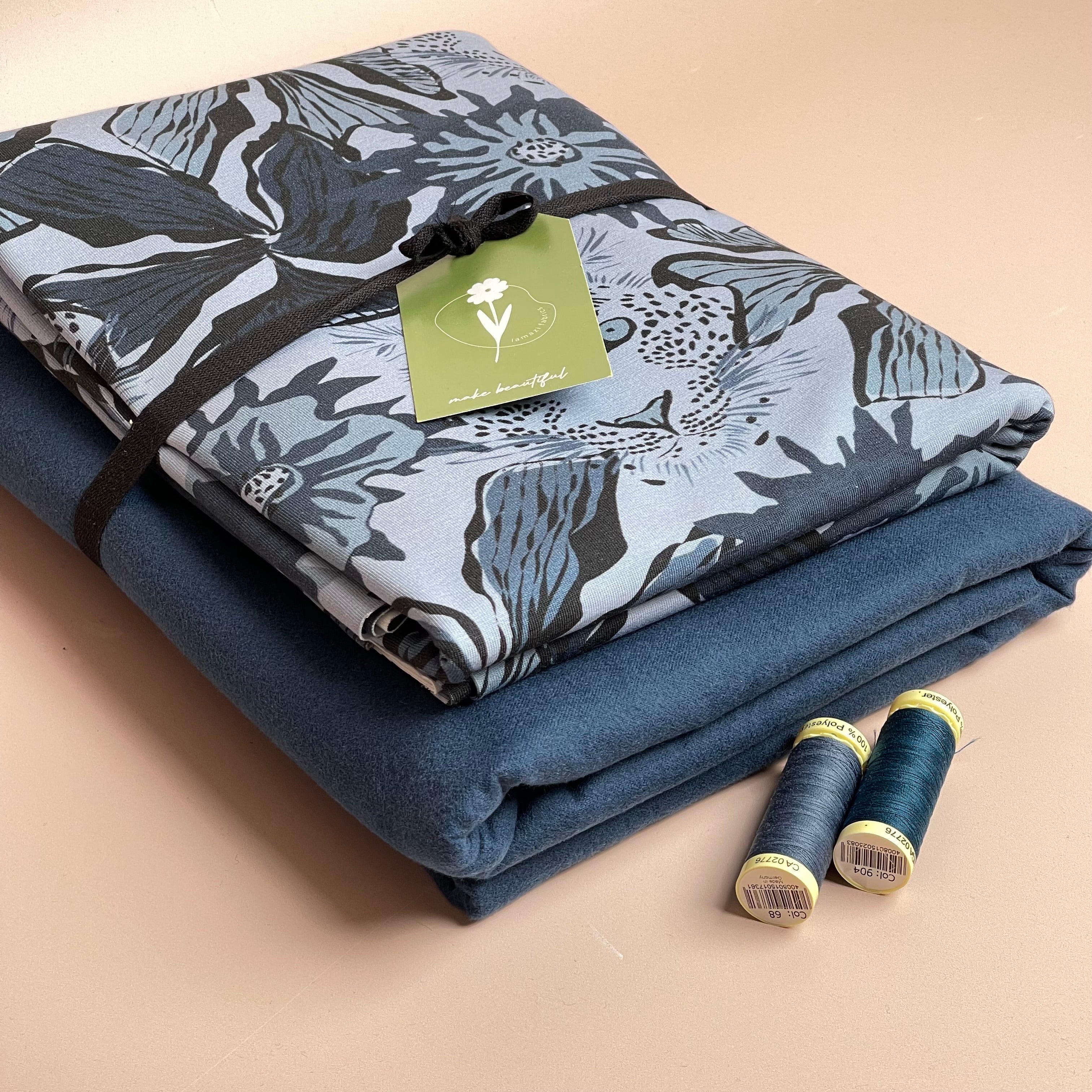 Limited Edition - Luxury Pyjama Kit with Printed Cotton Jersey and Deep Ocean Flannel