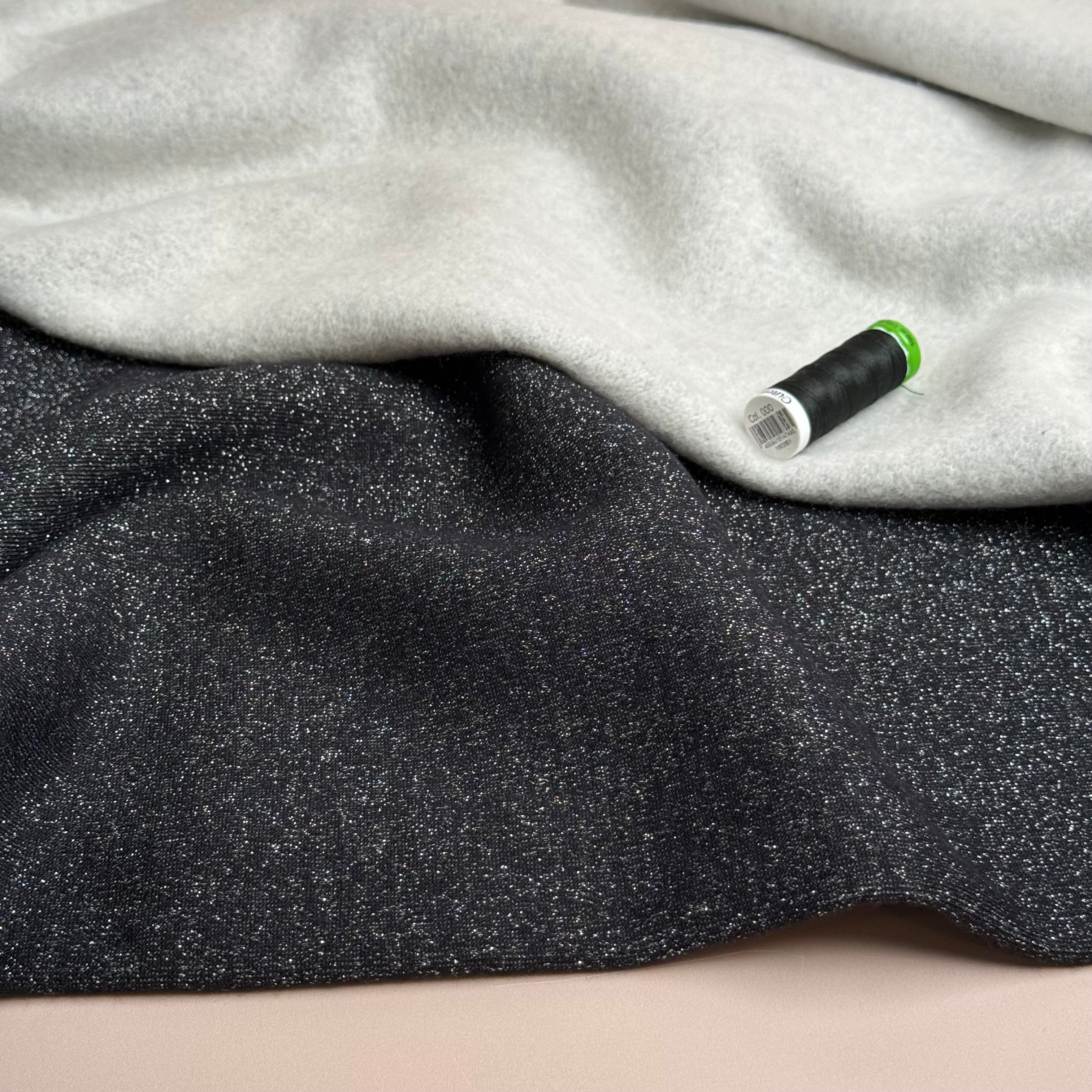 Sparkle Black & Silver Cotton Sweat-Shirting with Lurex