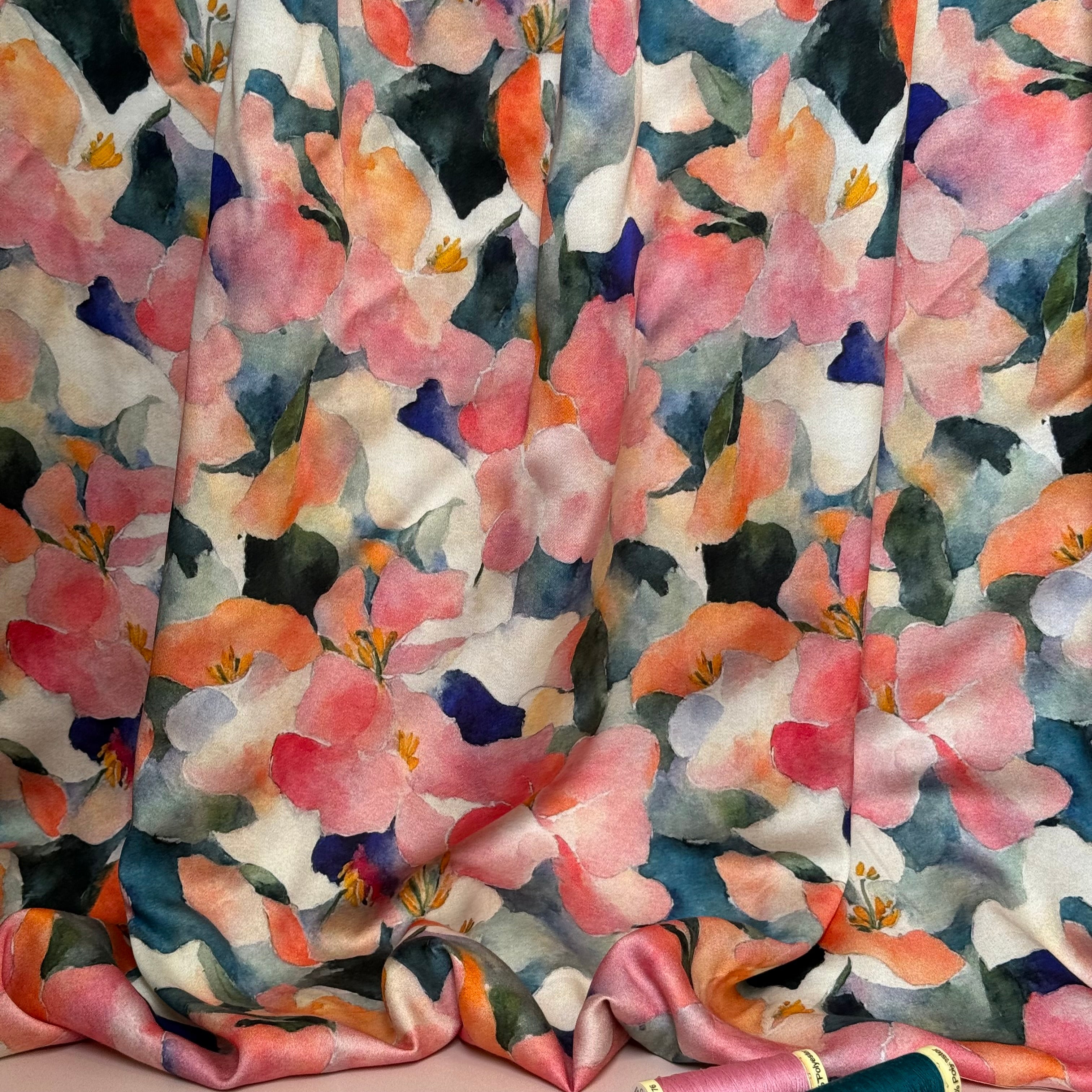 Peach Petals Viscose Sateen Fabric