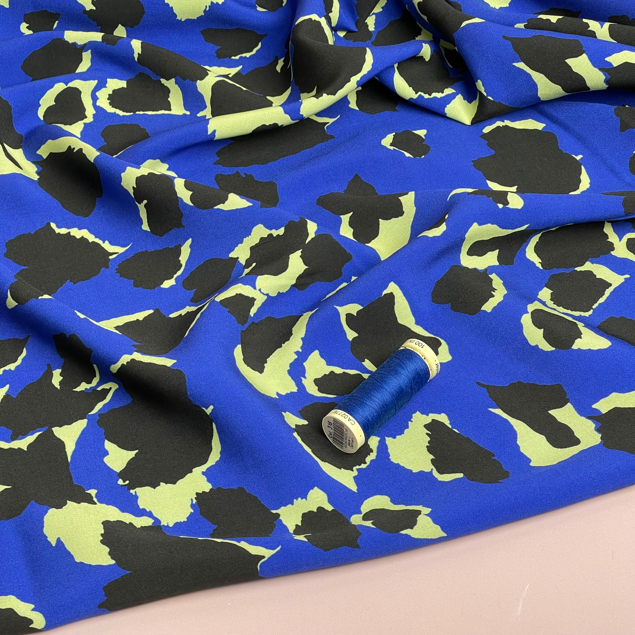 Cobalt Leopard Viscose Fabric