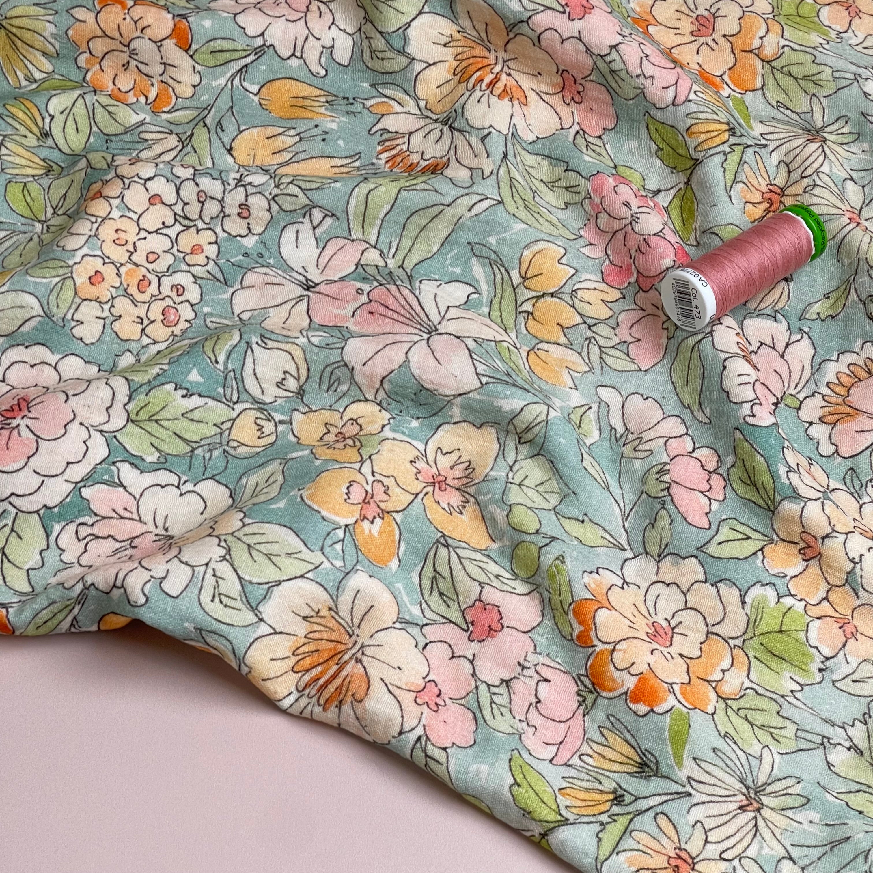 Watercolour Flowers Cotton Double Gauze