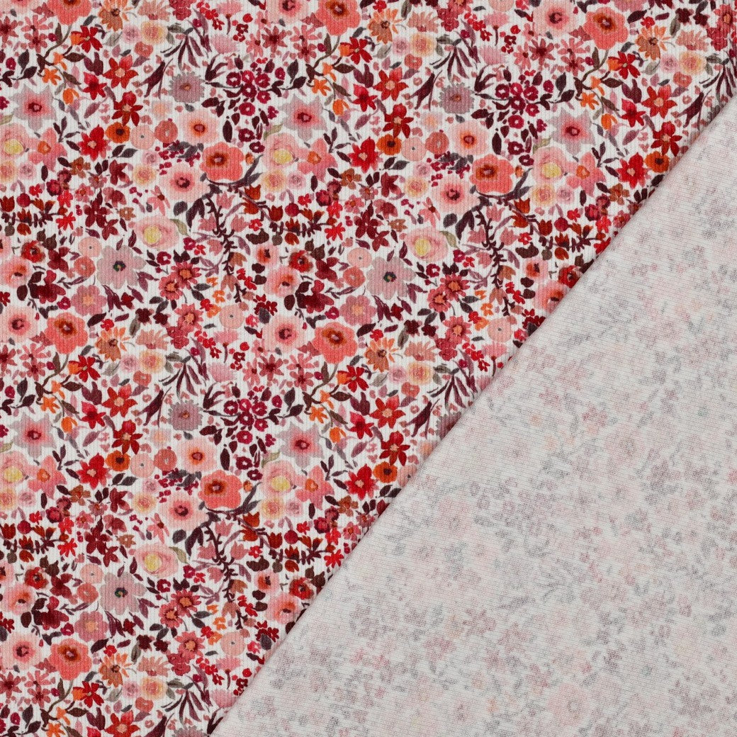 Ditsy Flowers on Peach Cotton Ribbed Jersey
